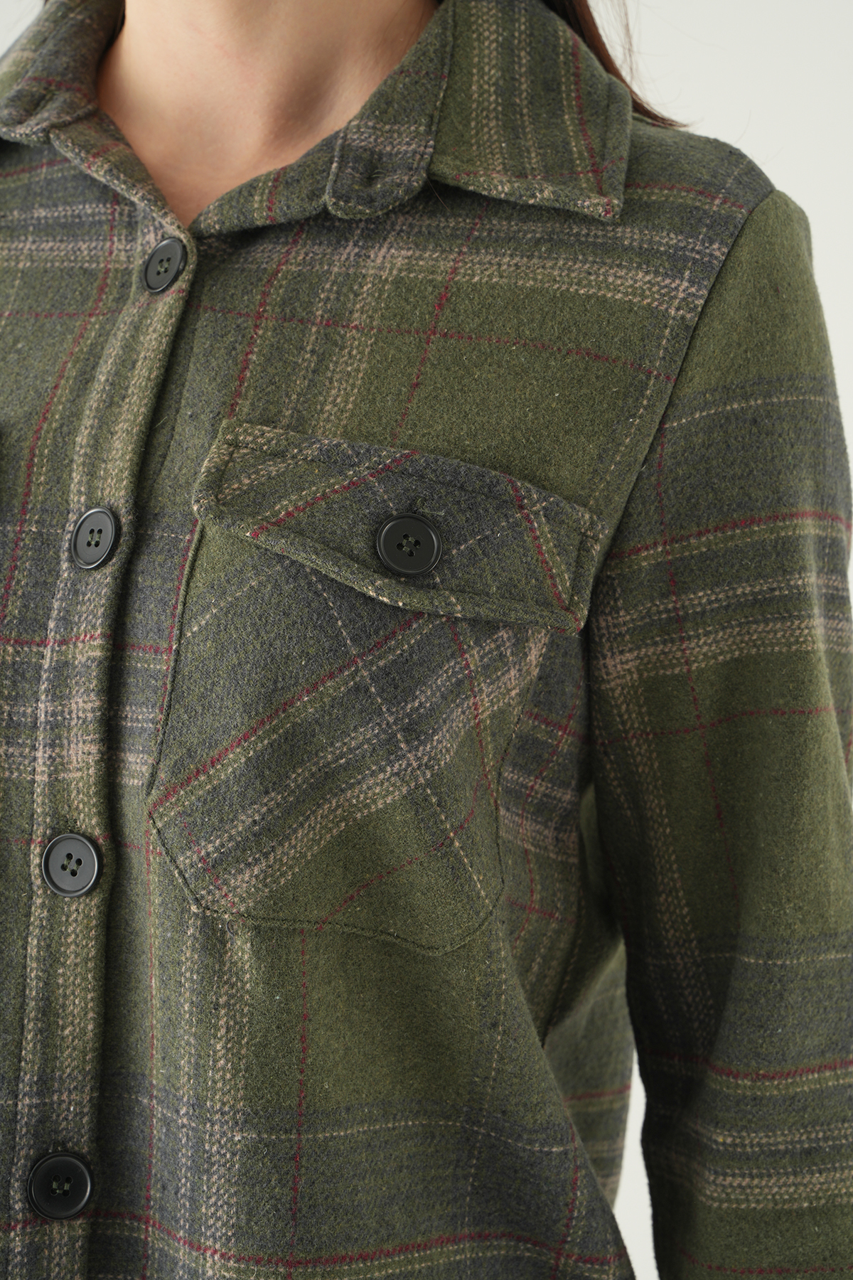 Haki Çift Çepli Ekose Gömlek 3126A - 4