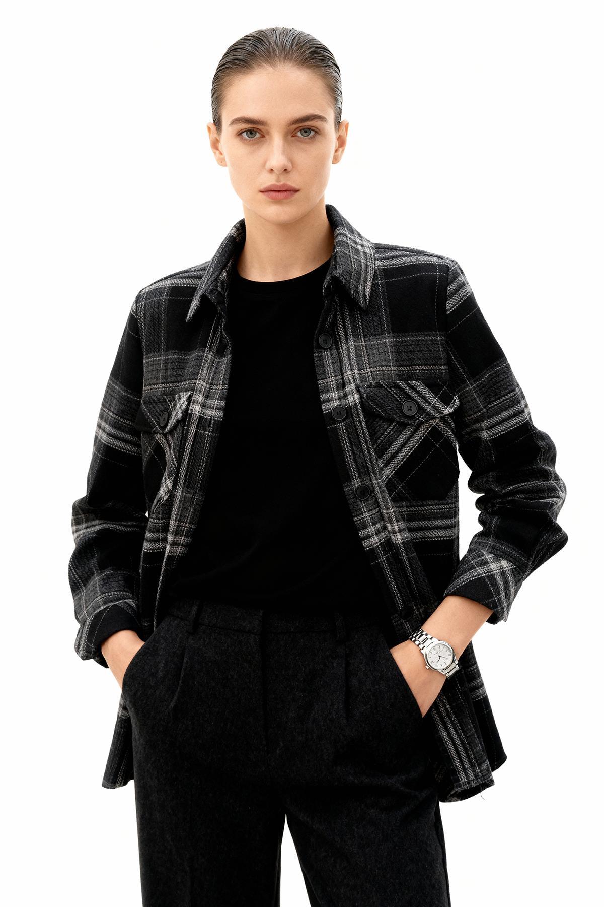 3126A Çift Çepli Ekose Gömlek Siyah - RAYS