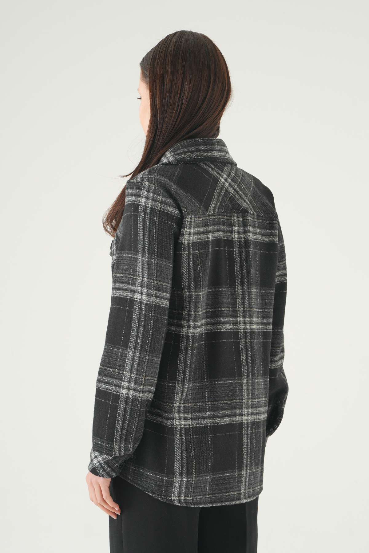 3126A Çift Çepli Ekose Gömlek Siyah - 5