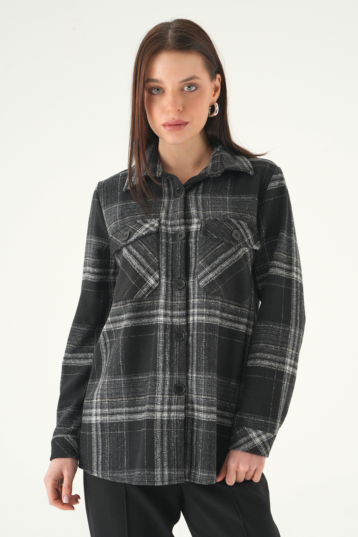 Siyah Çift Çepli Ekose Gömlek 3126A - 1