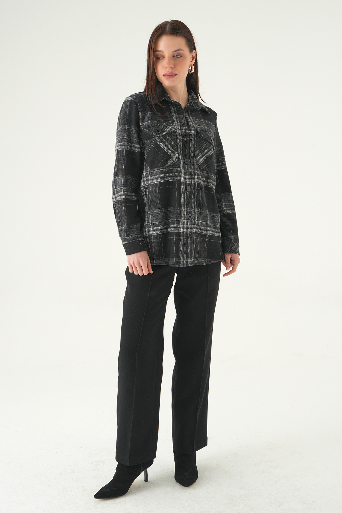 Siyah Çift Çepli Ekose Gömlek 3126A - 3