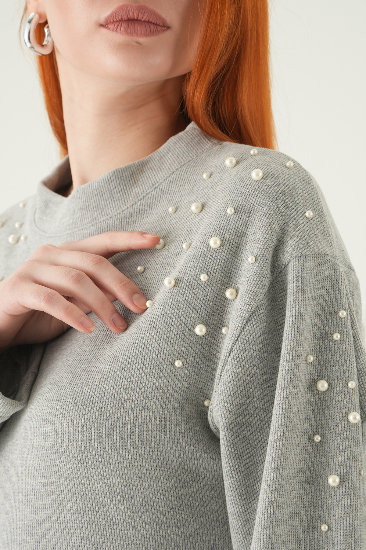 3129A İnci Detay Kazak Gri - 4