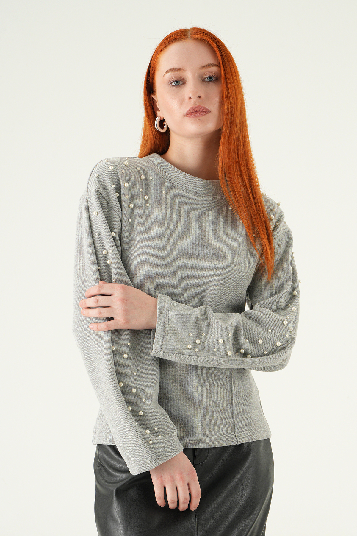 3129A İnci Detay Kazak Gri - 6