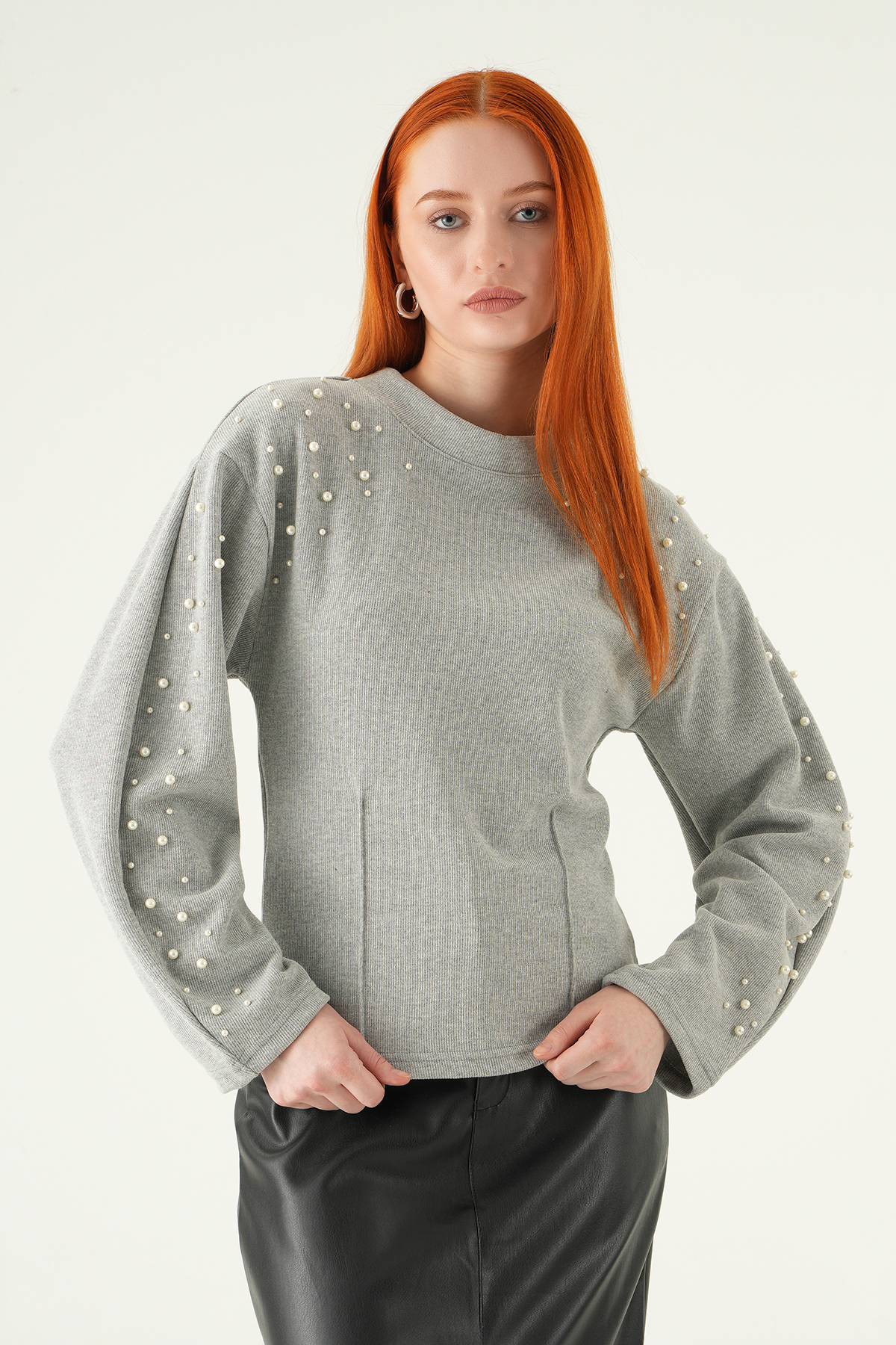 Gri İnci Detay Kazak 3129A - RAYS