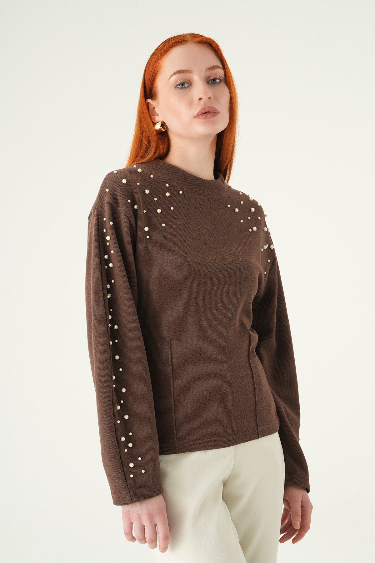 3129A İnci Detay Kazak Kahve - RAYS