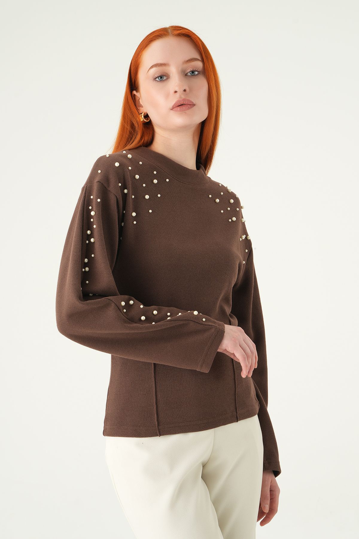 3129A İnci Detay Kazak Kahve - 7