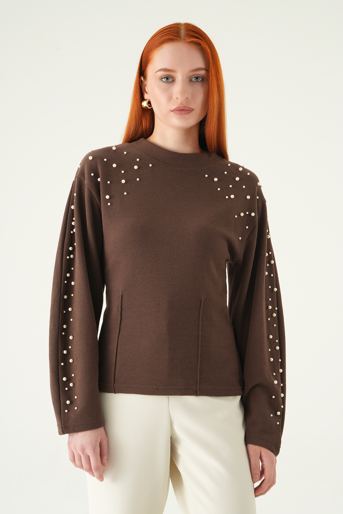 Kahve İnci Detay Kazak 3129A - RAYS