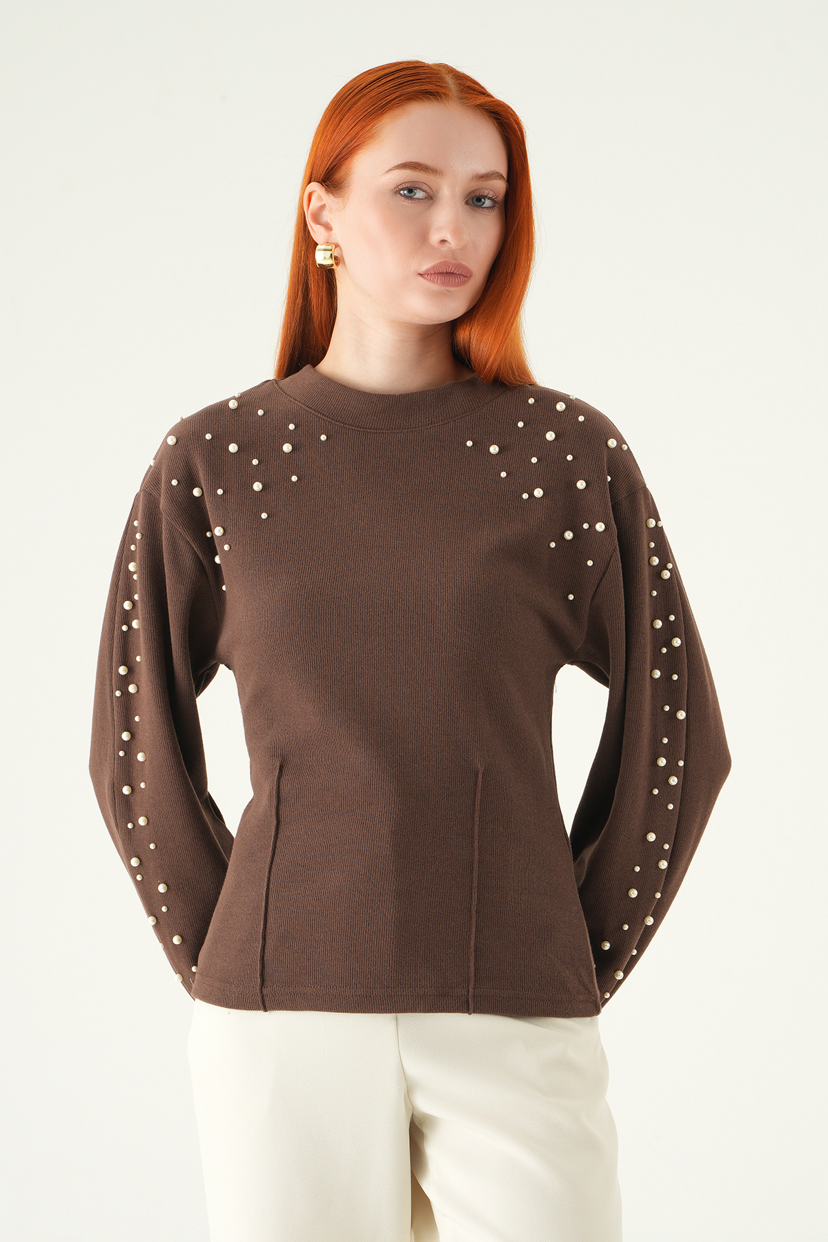 Kahve İnci Detay Kazak 3129A - 6