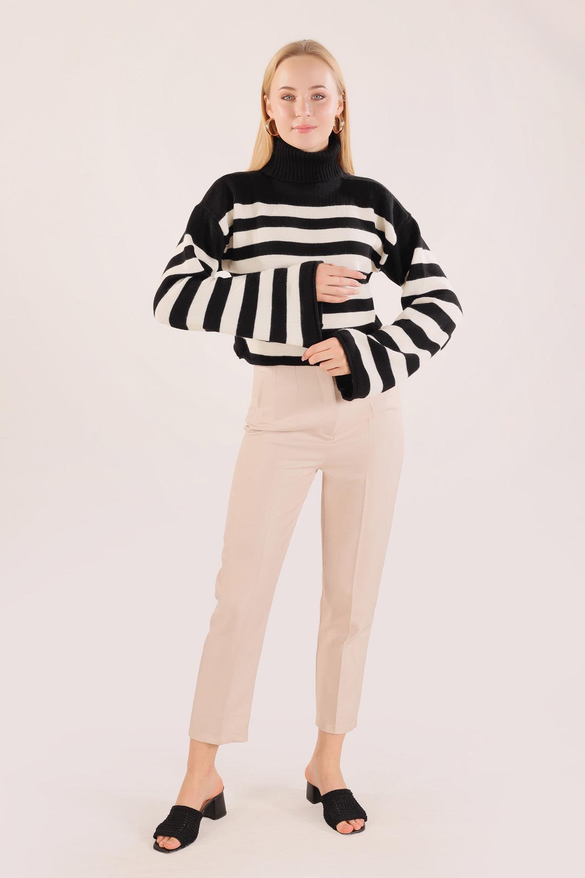 Siyah Balıkçı Yaka Çizgili Kazak 3136 - 2