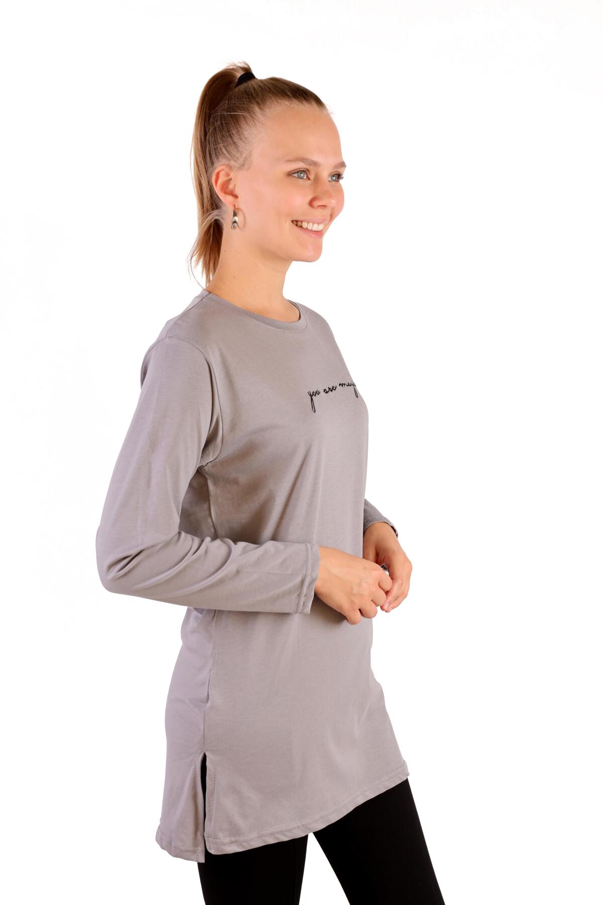 Gri You Are Magic Baskılı Uzun Kol Tunik 3158 - 4