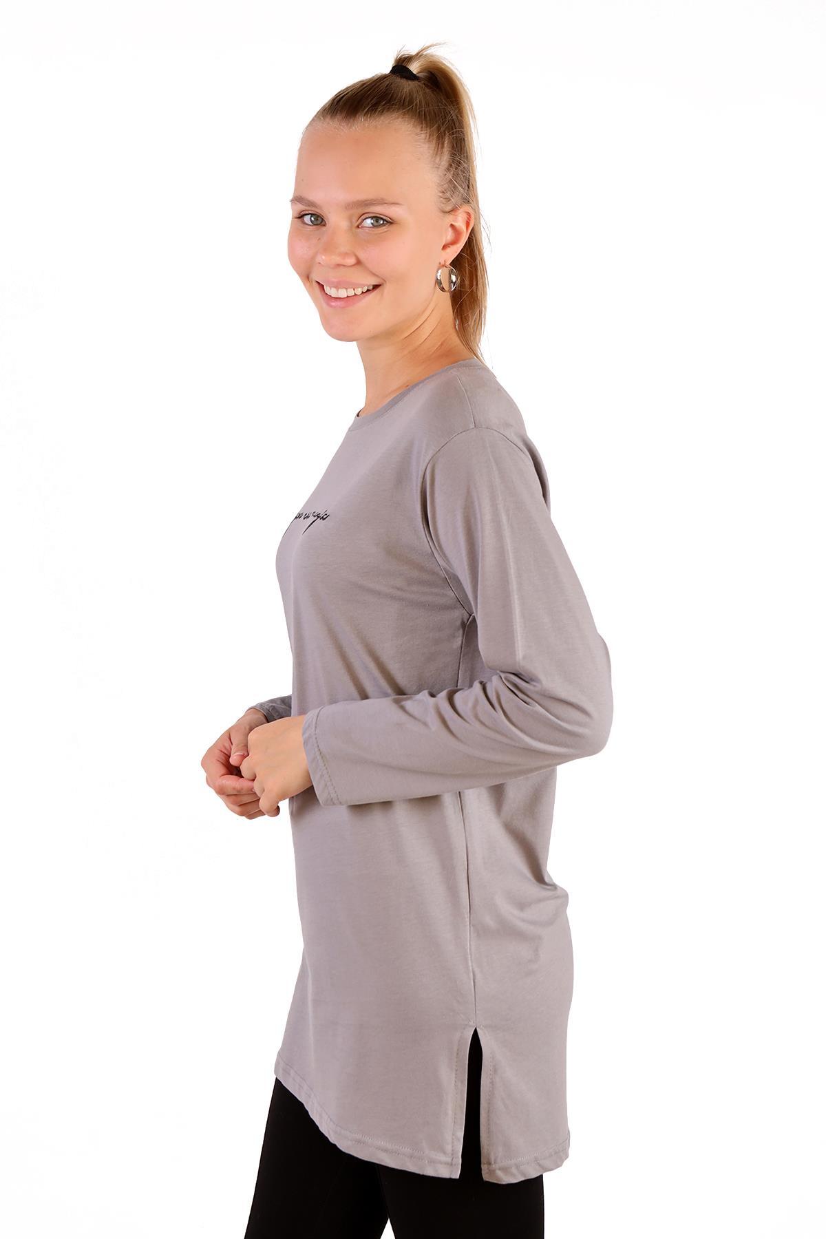 Gri You Are Magic Baskılı Uzun Kol Tunik 3158 - 7