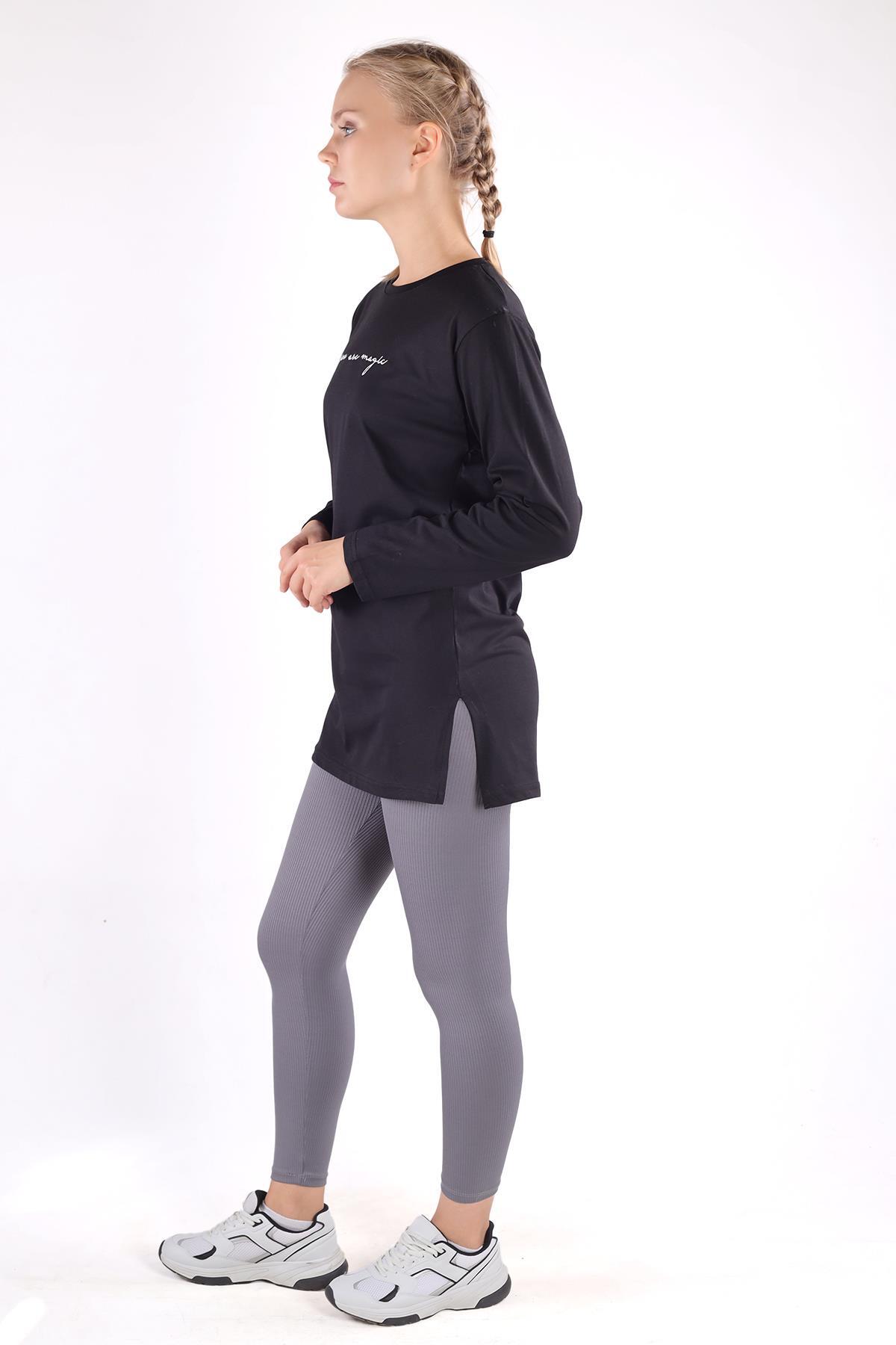 Siyah You Are Magic Baskılı Uzun Kol Tunik 3158 - 8