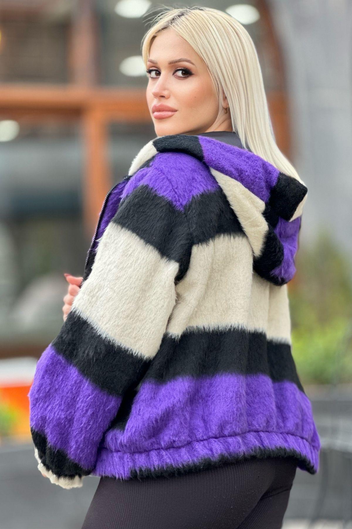 3159 Peluş Mont Mor - 4