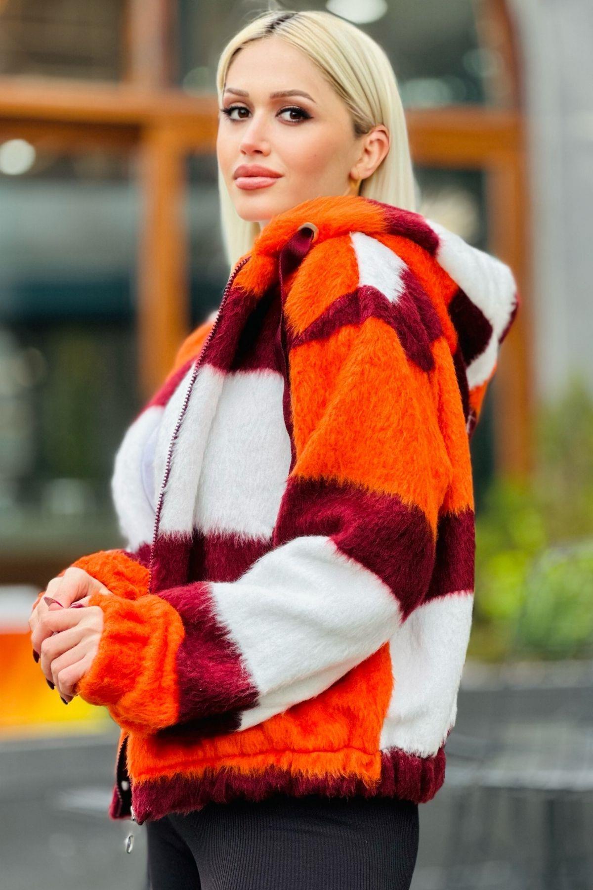 3159 Peluş Mont Orange - 4