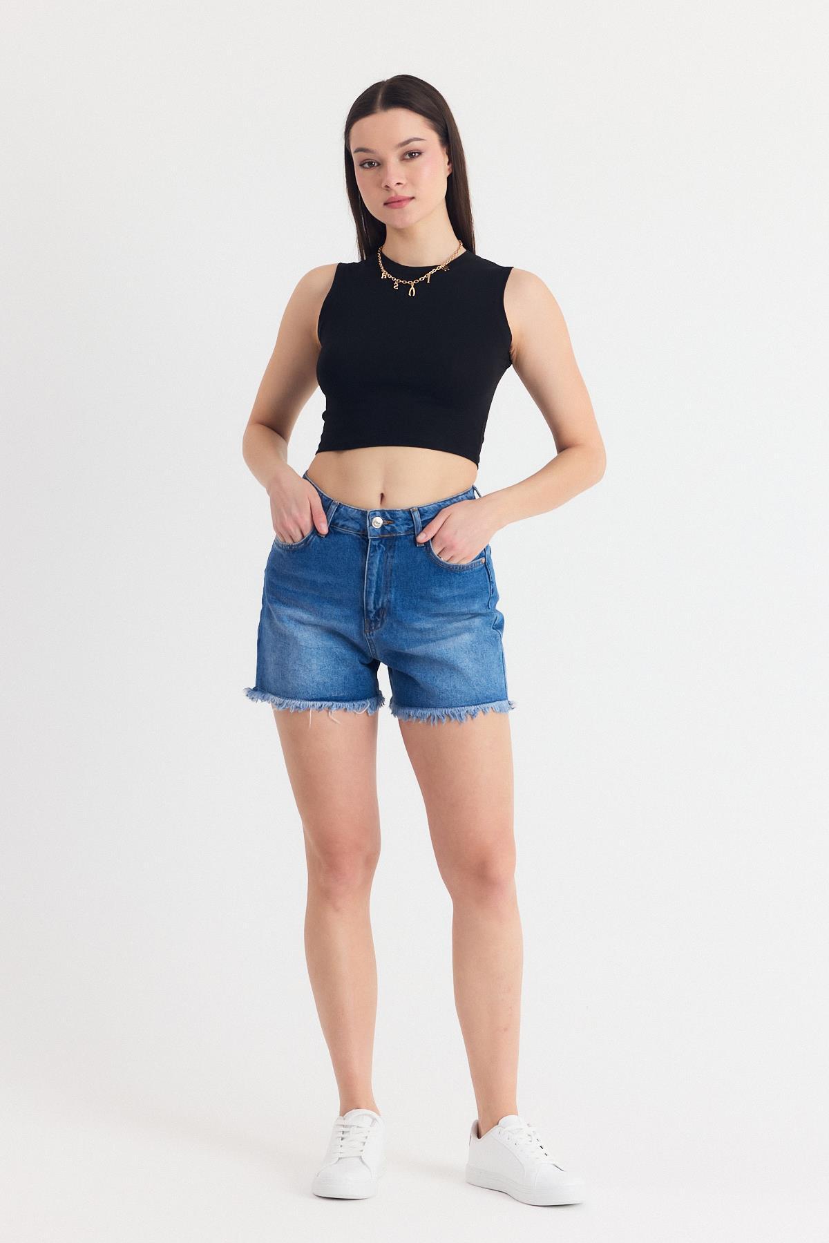 Siyah Kolsuz Bisiklet Yaka Crop Atlet 318 - RAYS
