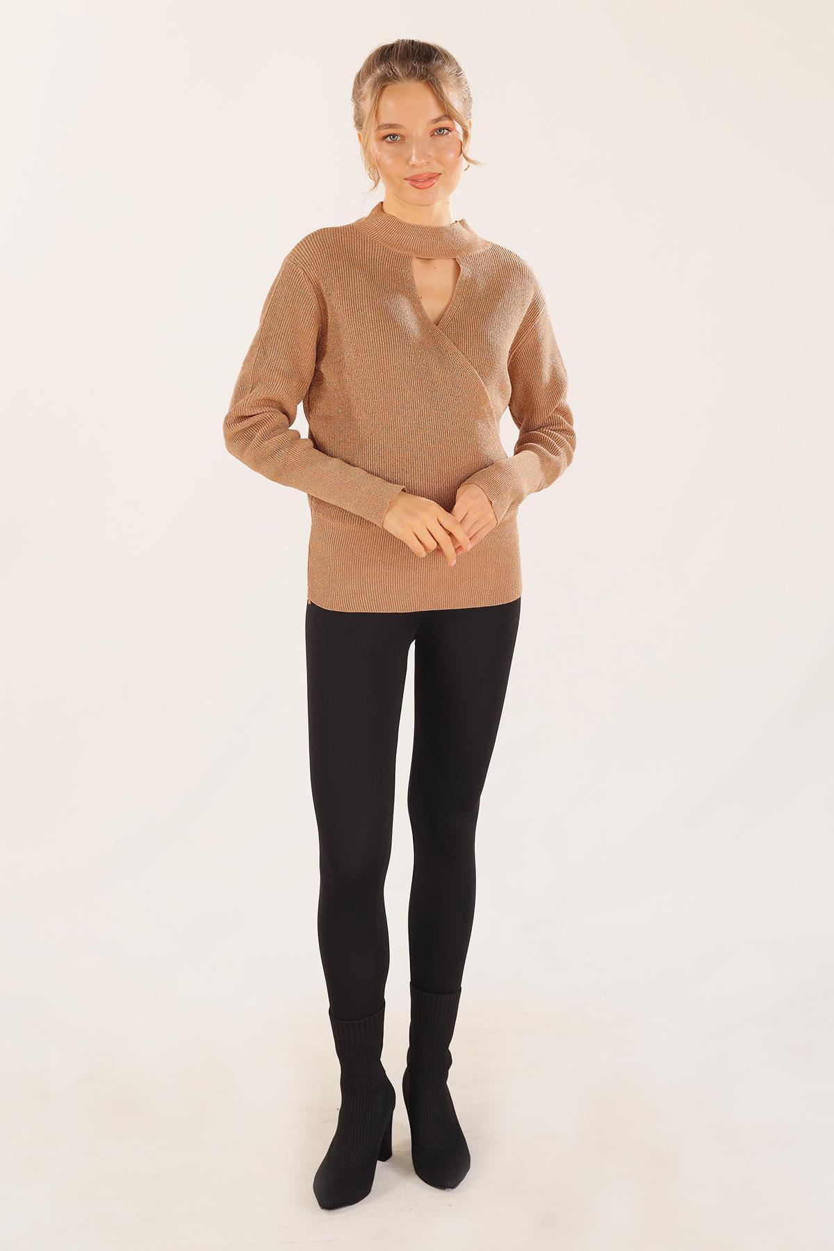 3180 Damla Detay Kruvaze Kazak Camel 