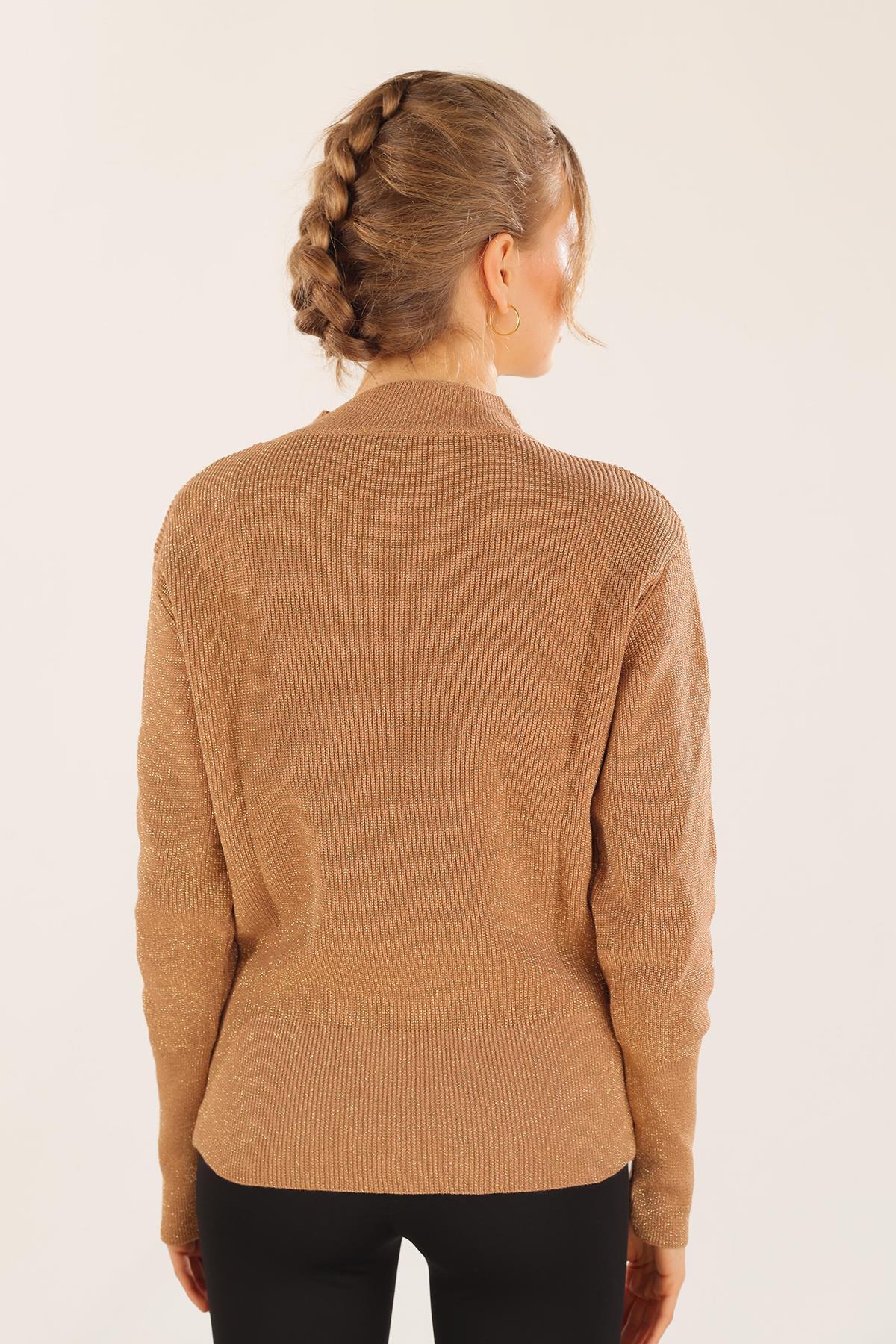 3180 Damla Detay Kruvaze Kazak Camel - 4