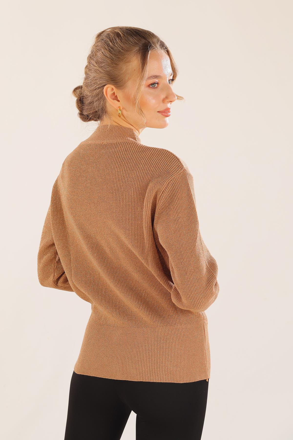 3180 Damla Detay Kruvaze Kazak Camel - 5