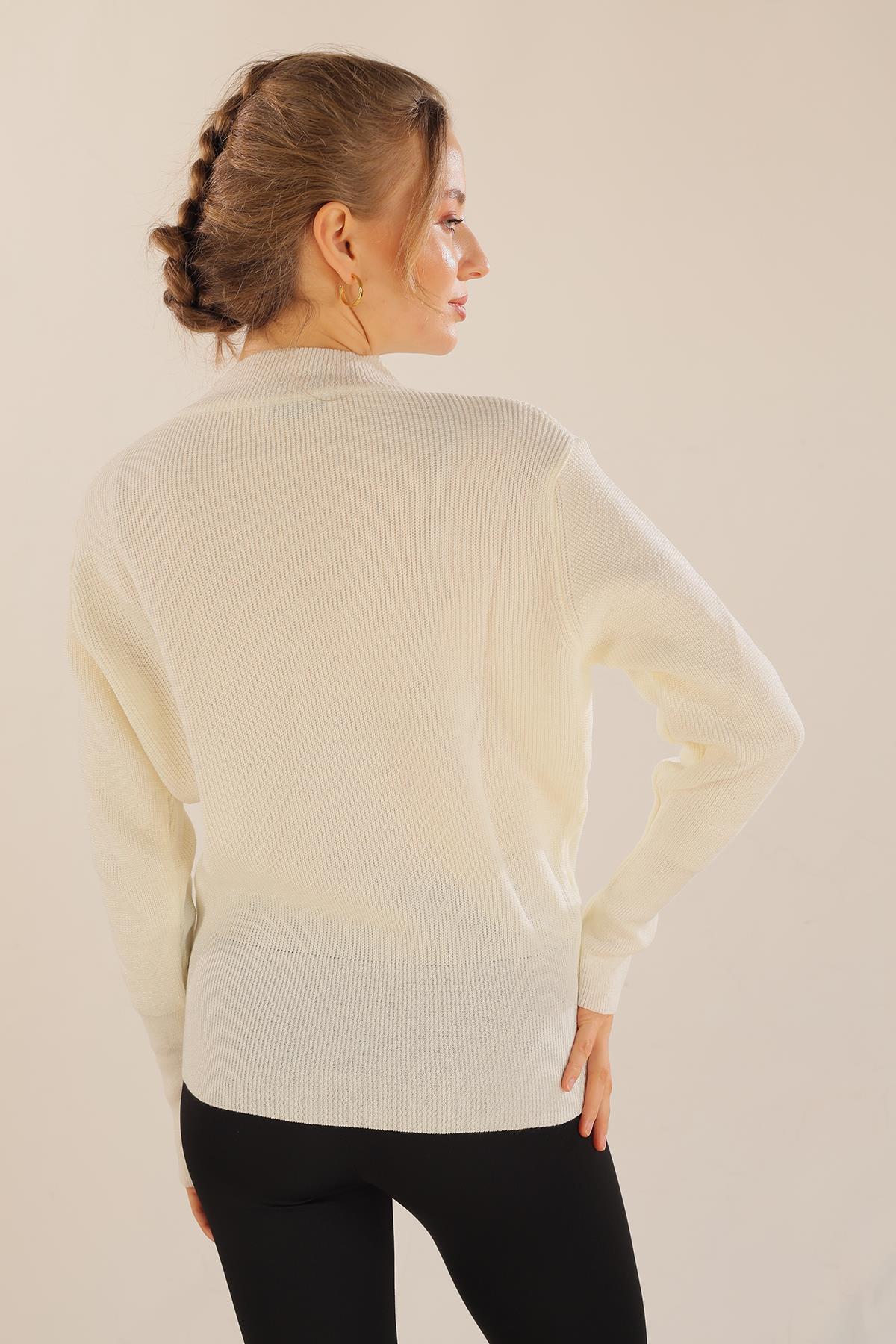 3180 Damla Detay Kruvaze Kazak Ekru - 5