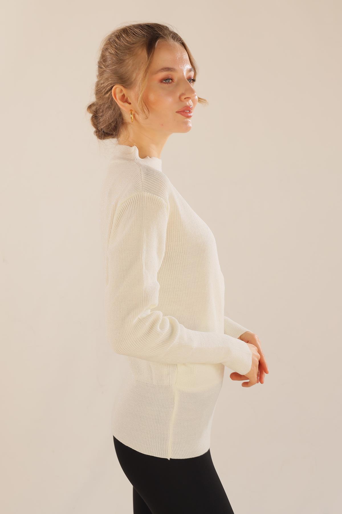 Ekru Damla Detay Kruvaze Kazak 3180 - 2