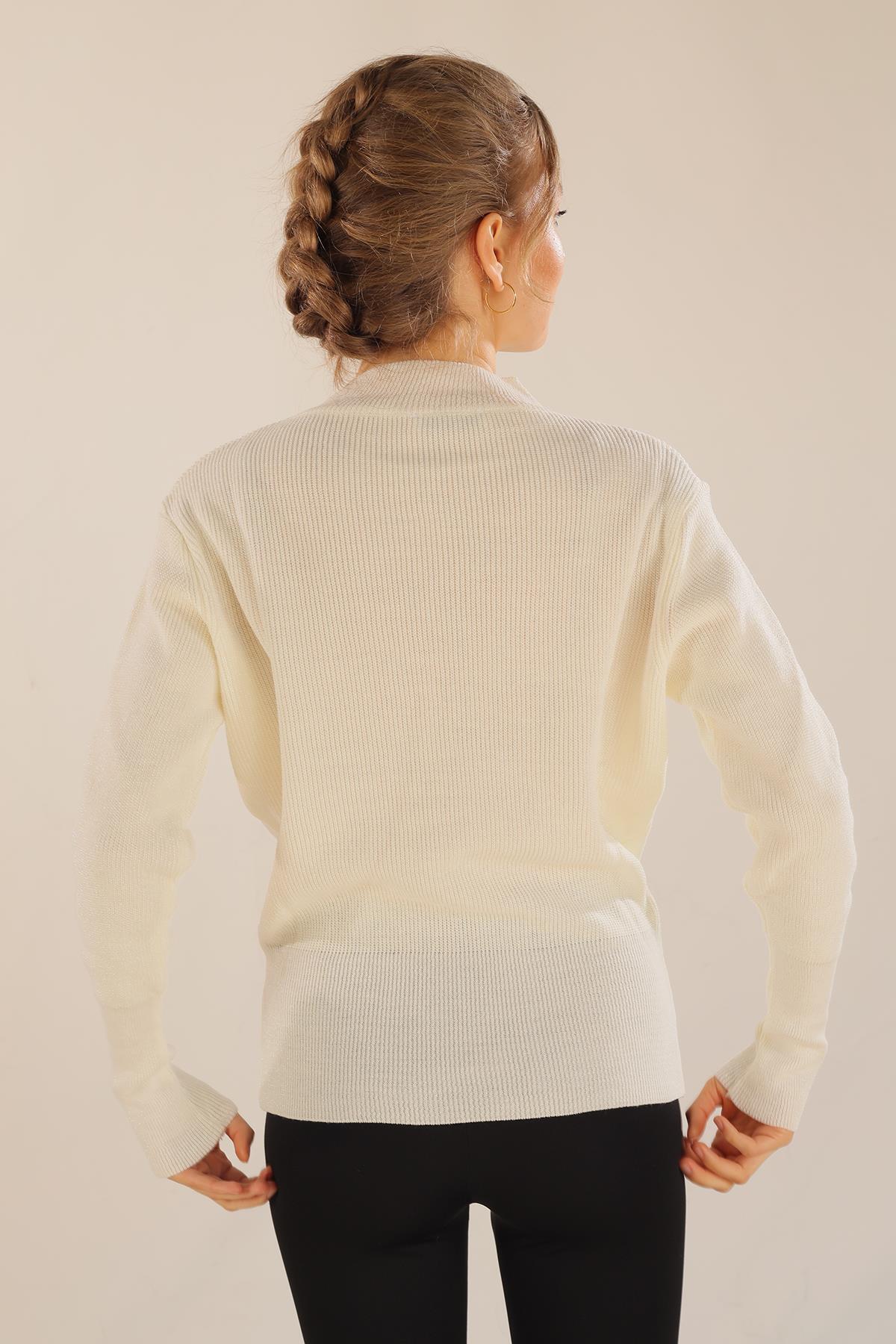 Ekru Damla Detay Kruvaze Kazak 3180 - 4