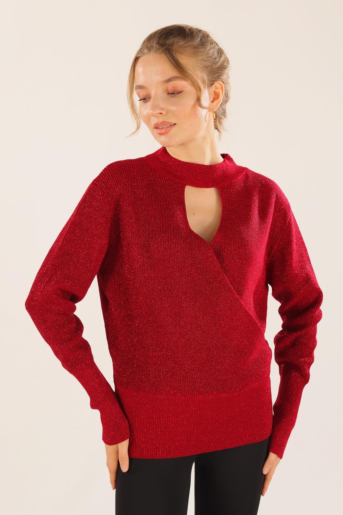 Kırmızı Damla Detay Kruvaze Kazak 3180 - 5