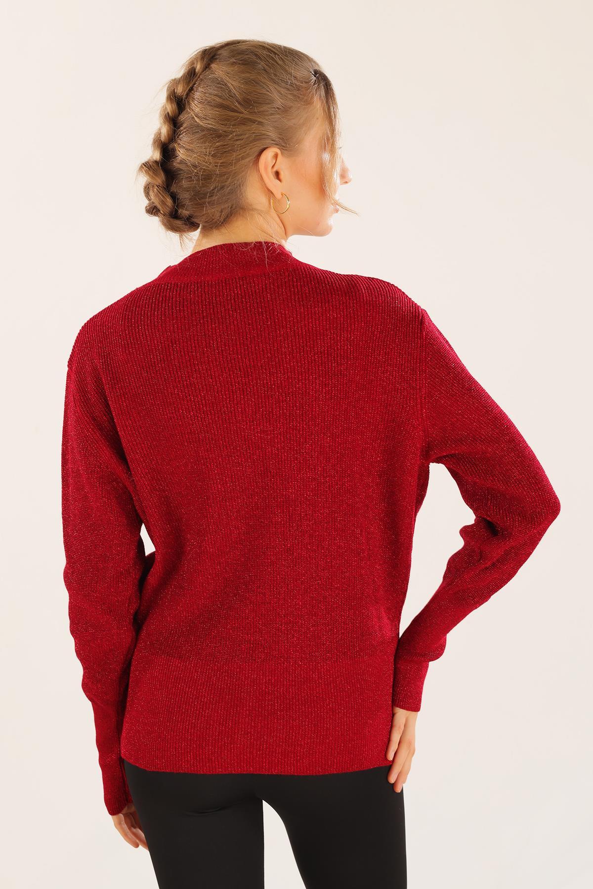 Kırmızı Damla Detay Kruvaze Kazak 3180 - 6