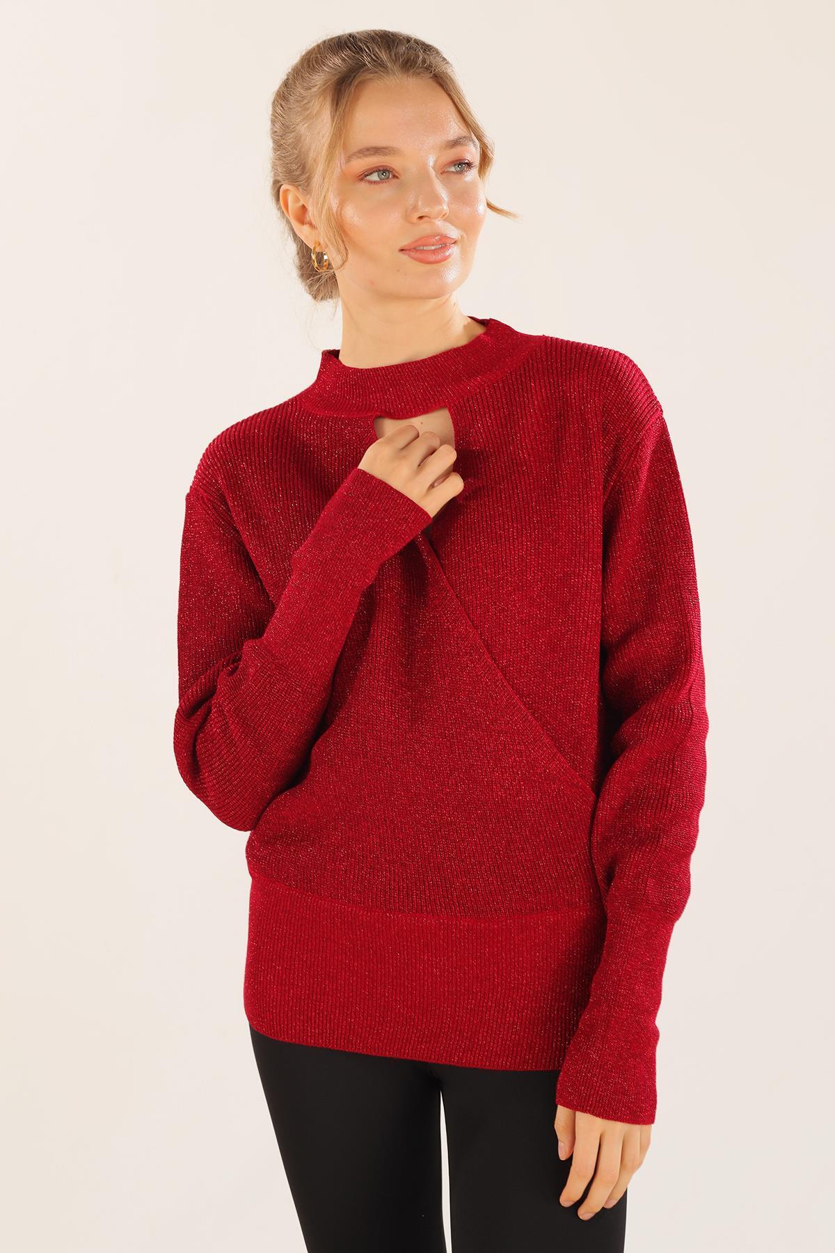 Kırmızı Damla Detay Kruvaze Kazak 3180 - 7