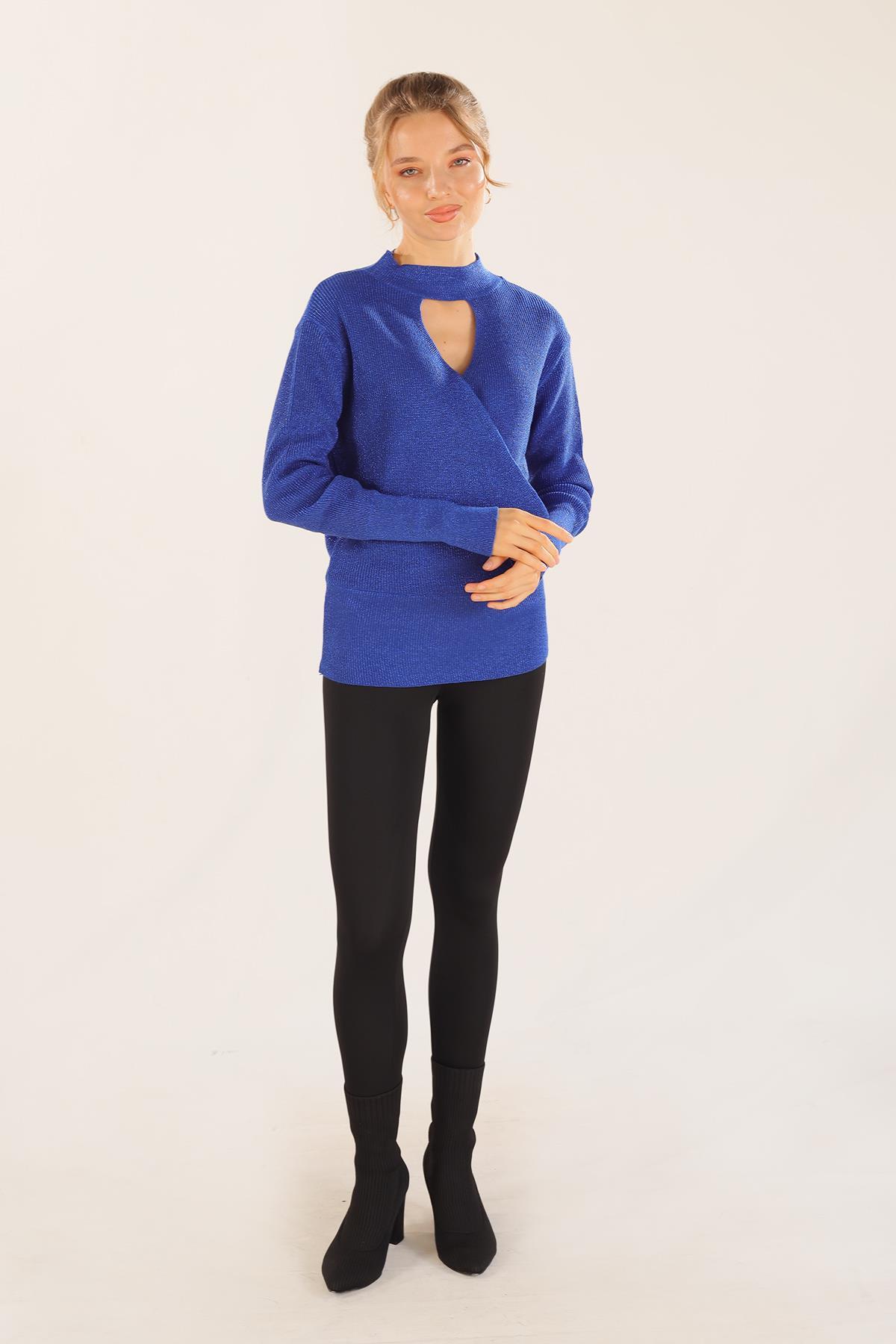 3180 Damla Detay Kruvaze Kazak Saks 