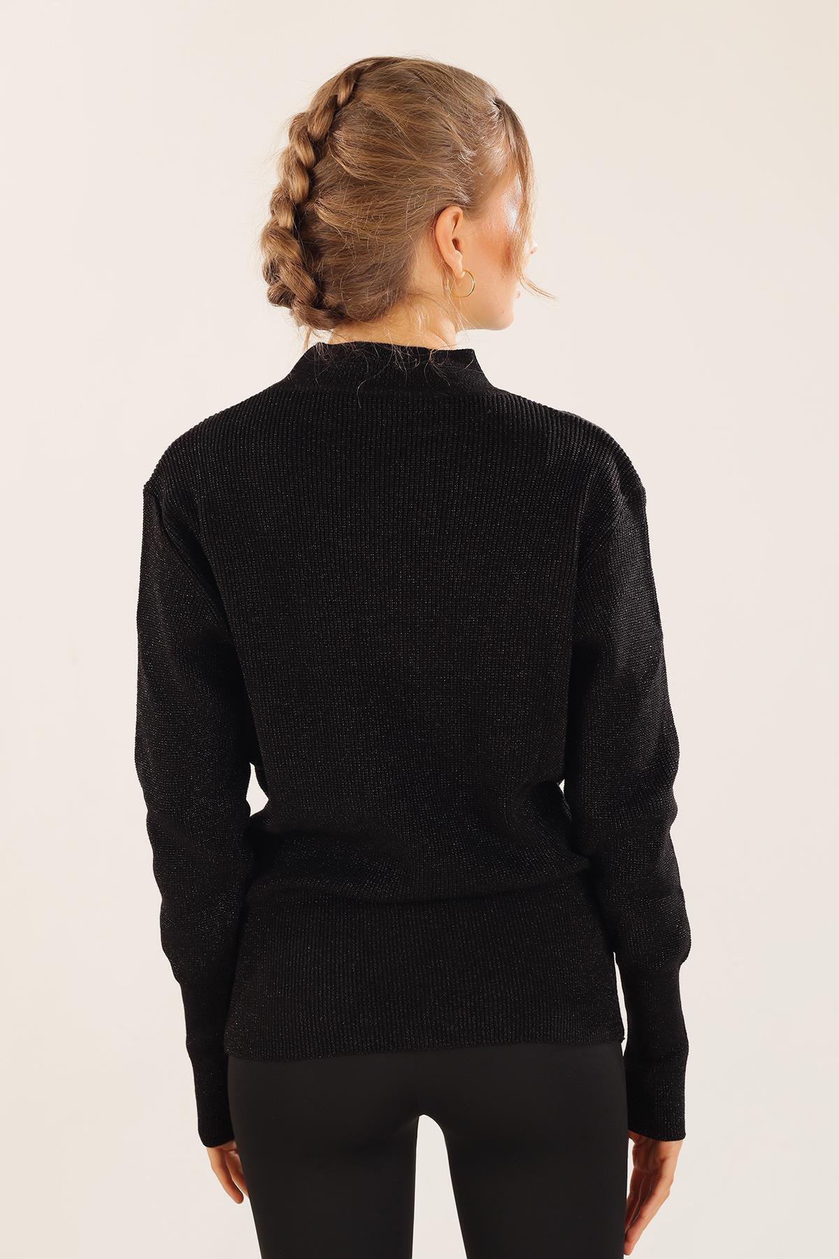 3180 Damla Detay Kruvaze Kazak Siyah - 5