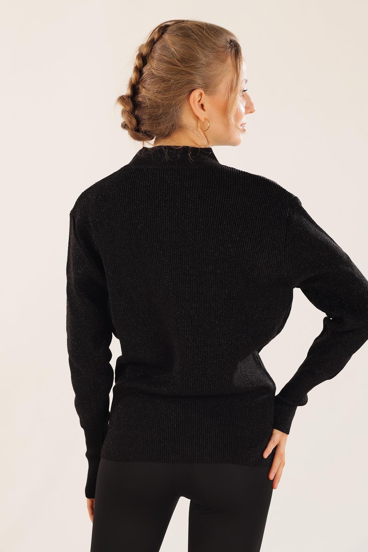 3180 Damla Detay Kruvaze Kazak Siyah - 6