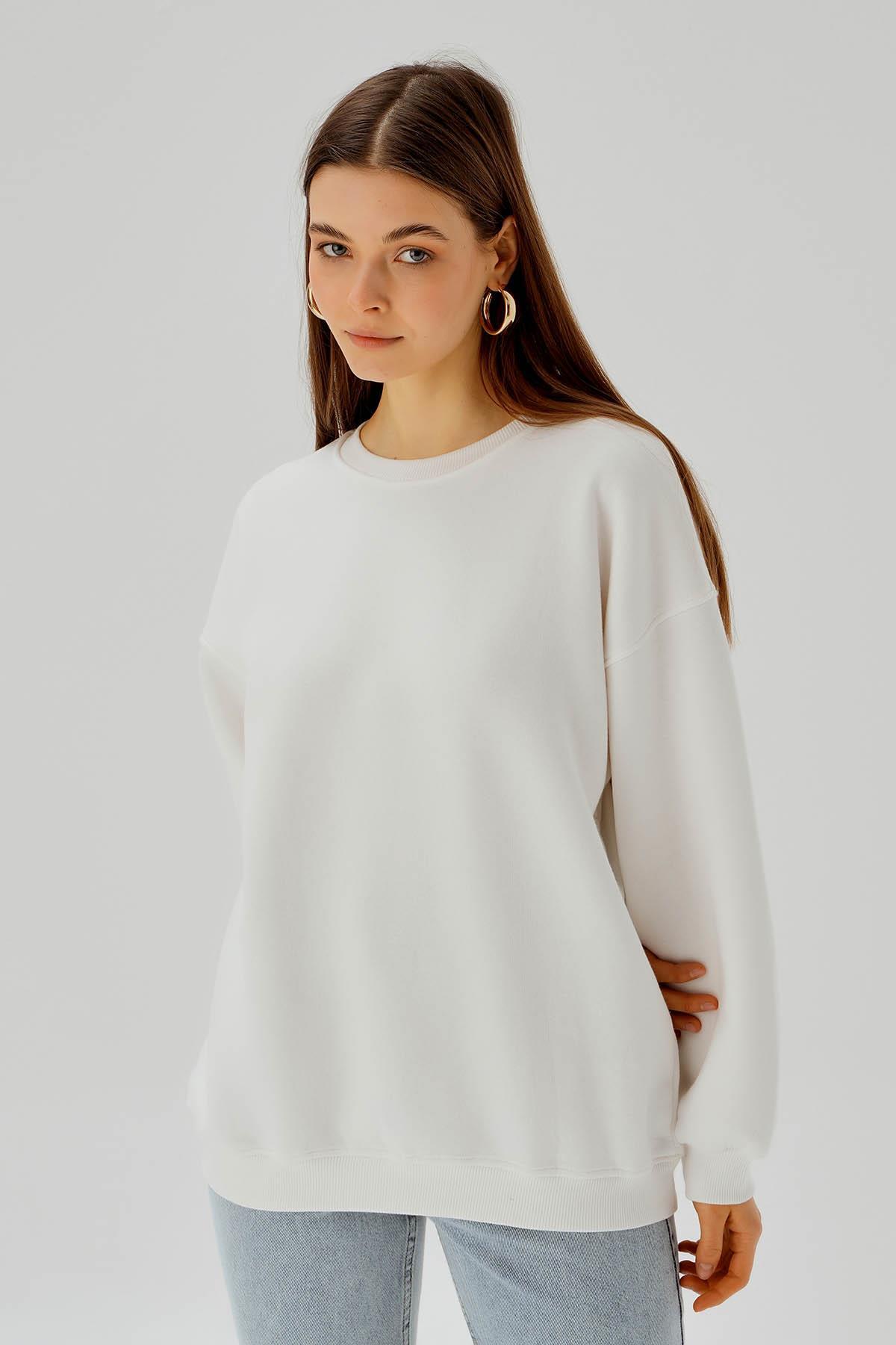 Ekru Bisiklet Yaka Oversize Sweat 3183 - 4