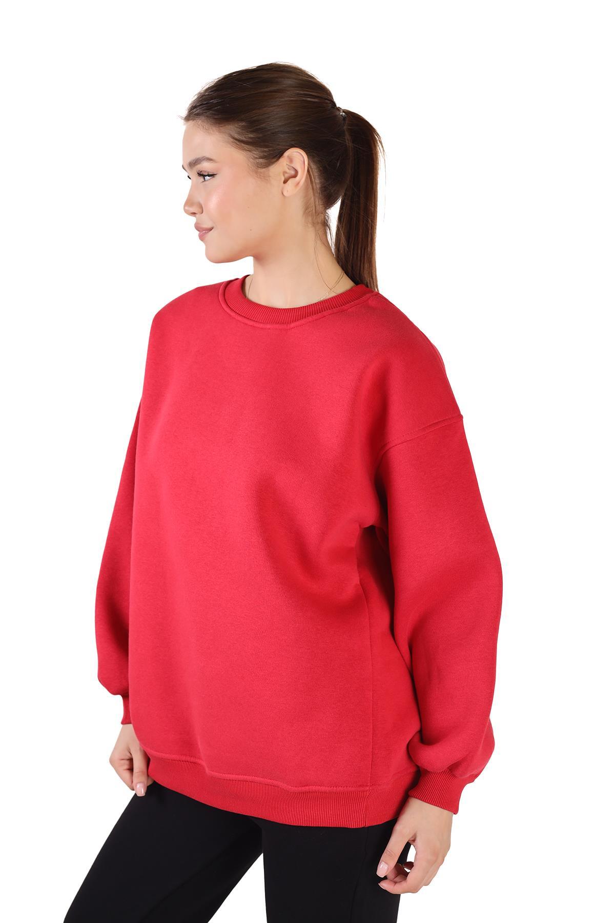 3183 Bisiklet Yaka Oversize Sweat Kırmızı - 8