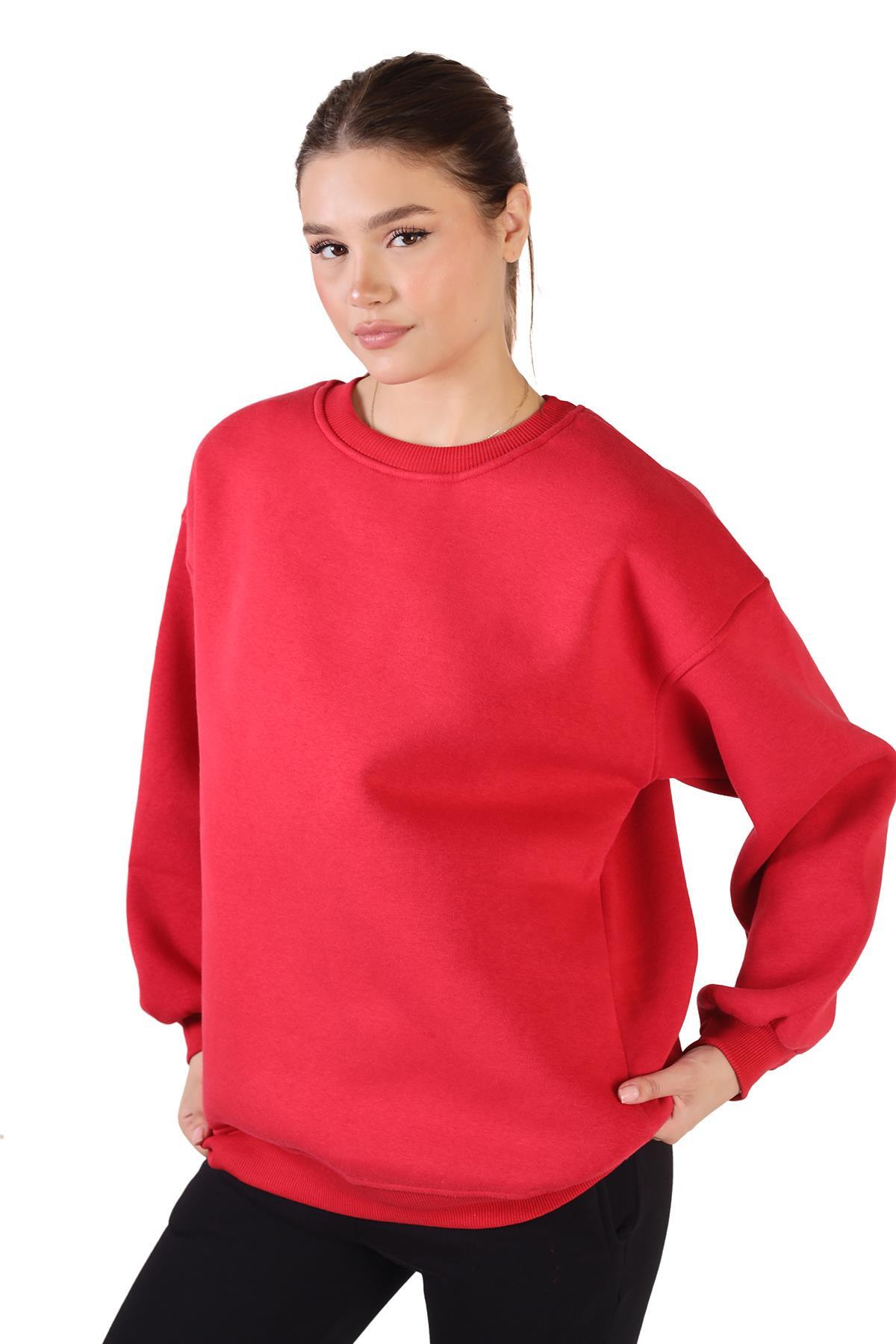 3183 Bisiklet Yaka Oversize Sweat Kırmızı - 3
