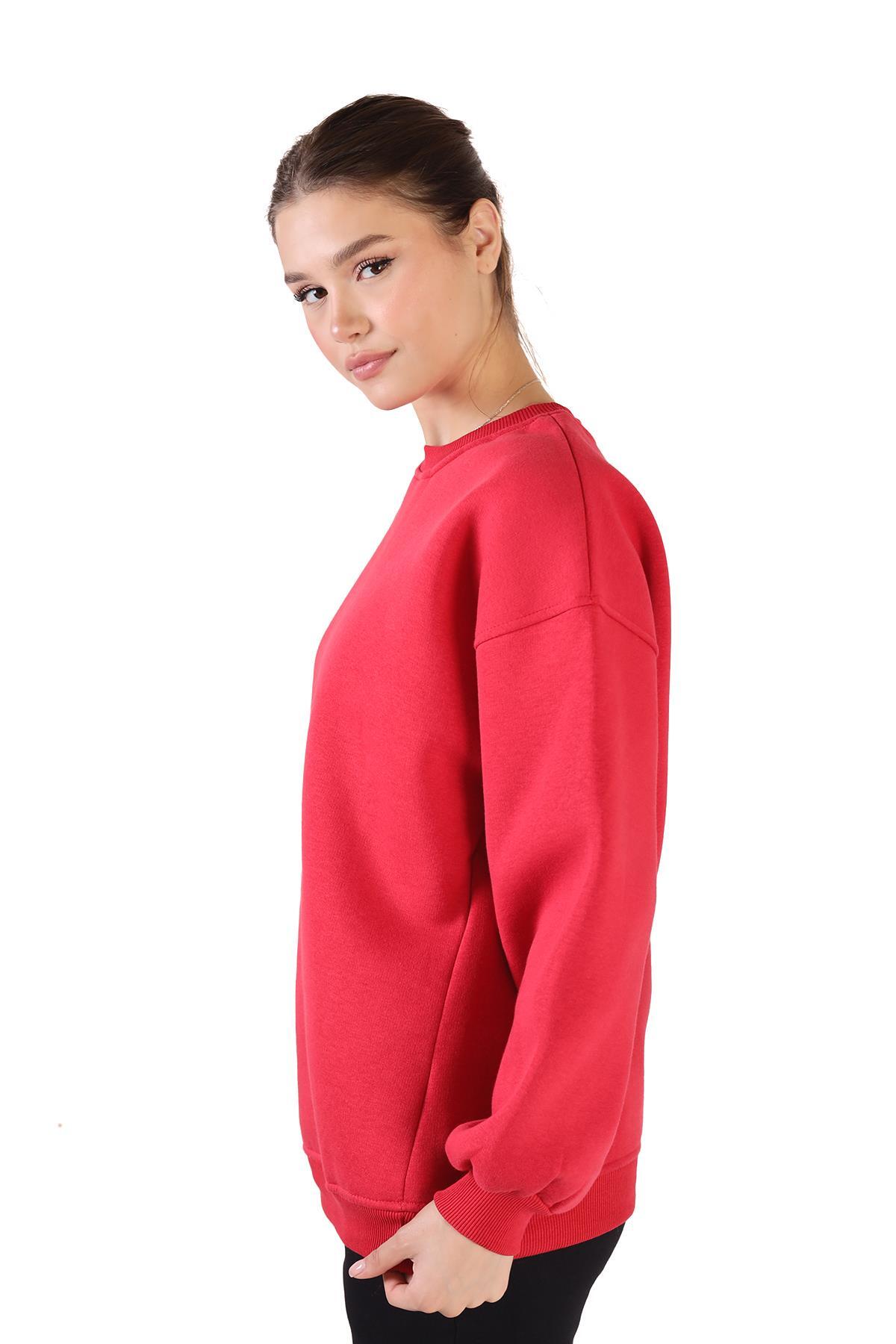 3183 Bisiklet Yaka Oversize Sweat Kırmızı - 6