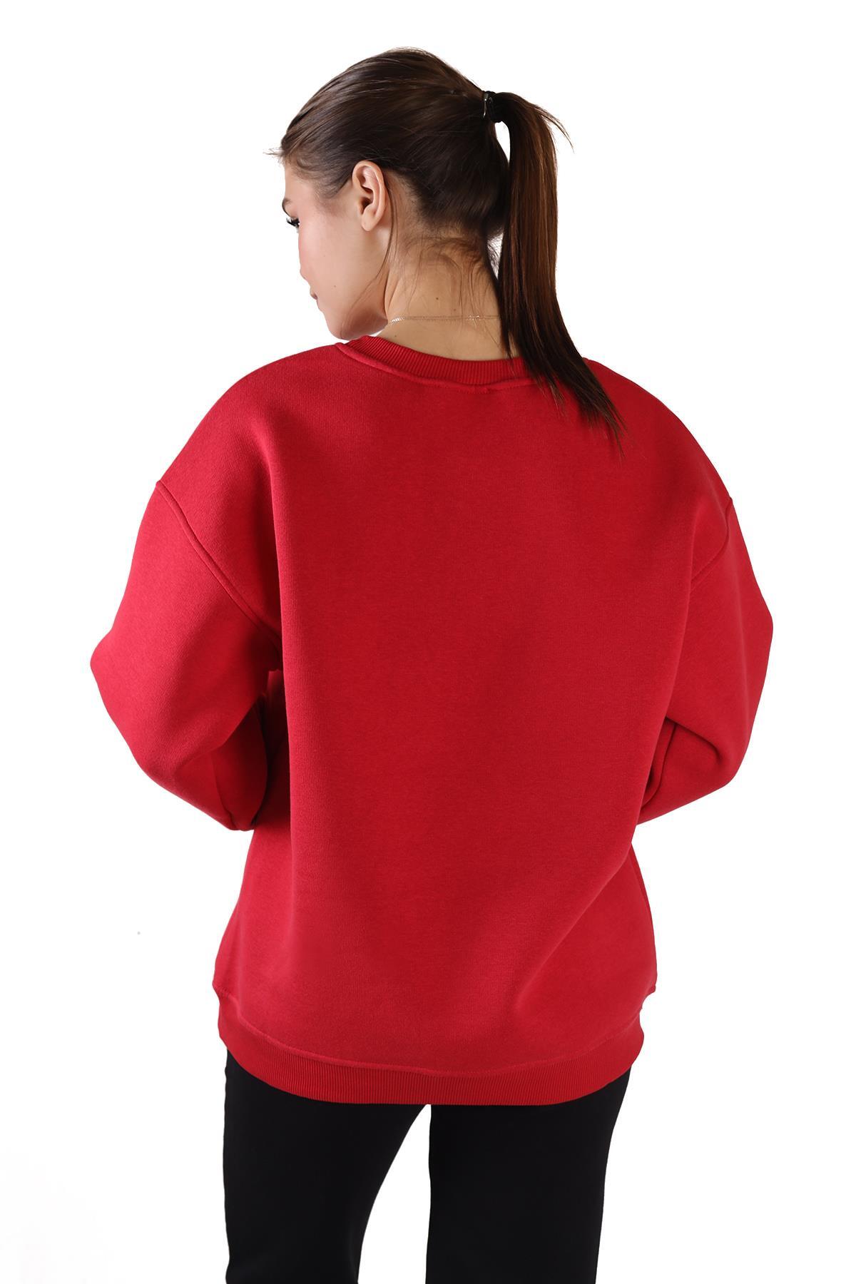 3183 Bisiklet Yaka Oversize Sweat Kırmızı - 5