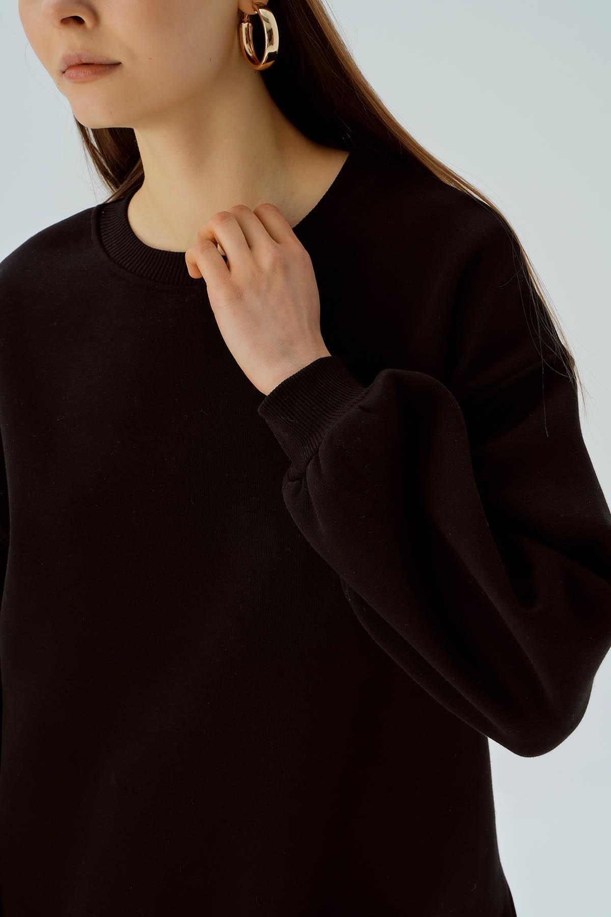 3183 Bisiklet Yaka Oversize Sweat Siyah - 6