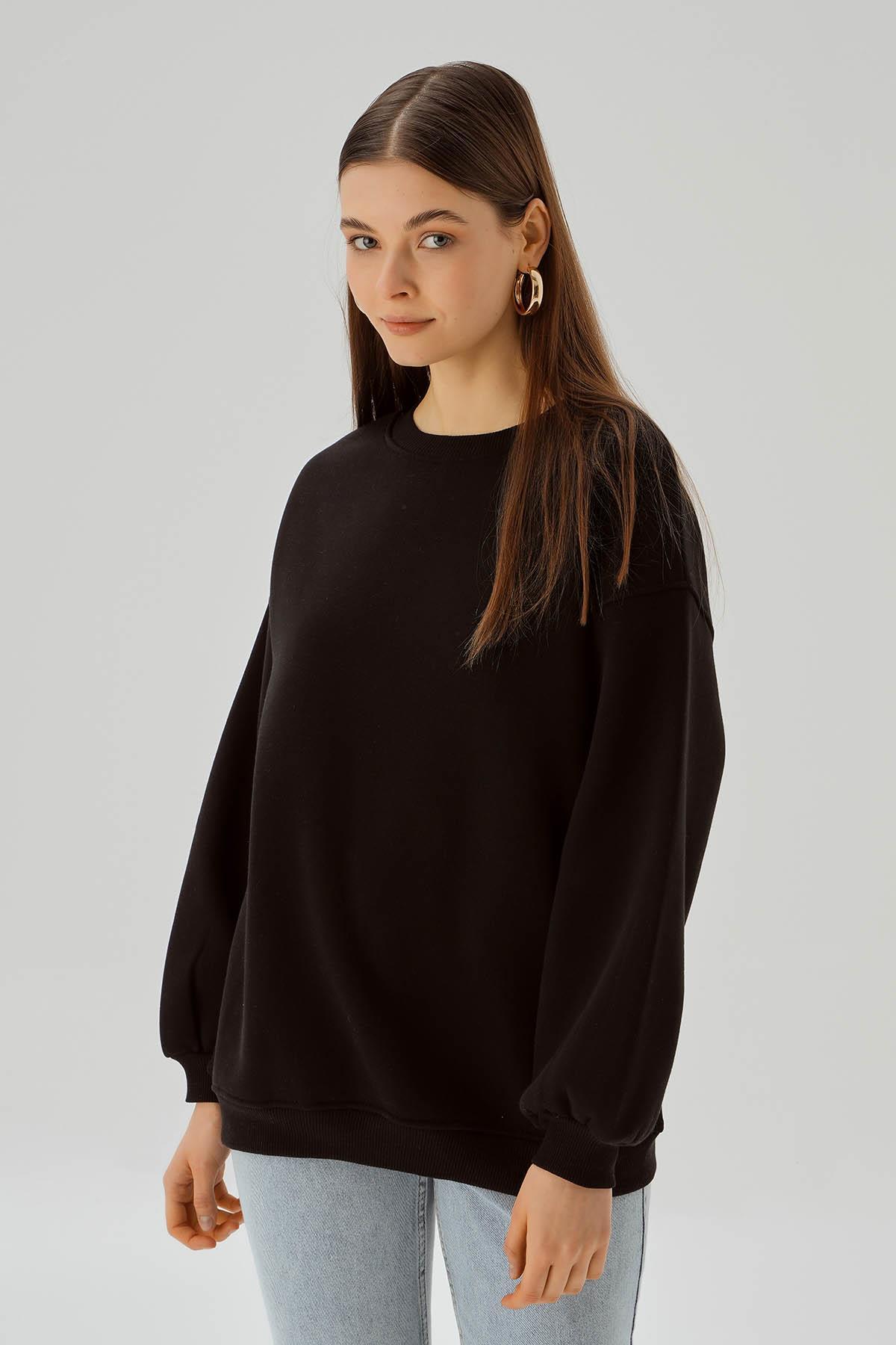 Siyah Bisiklet Yaka Oversize Sweat 3183 - 4