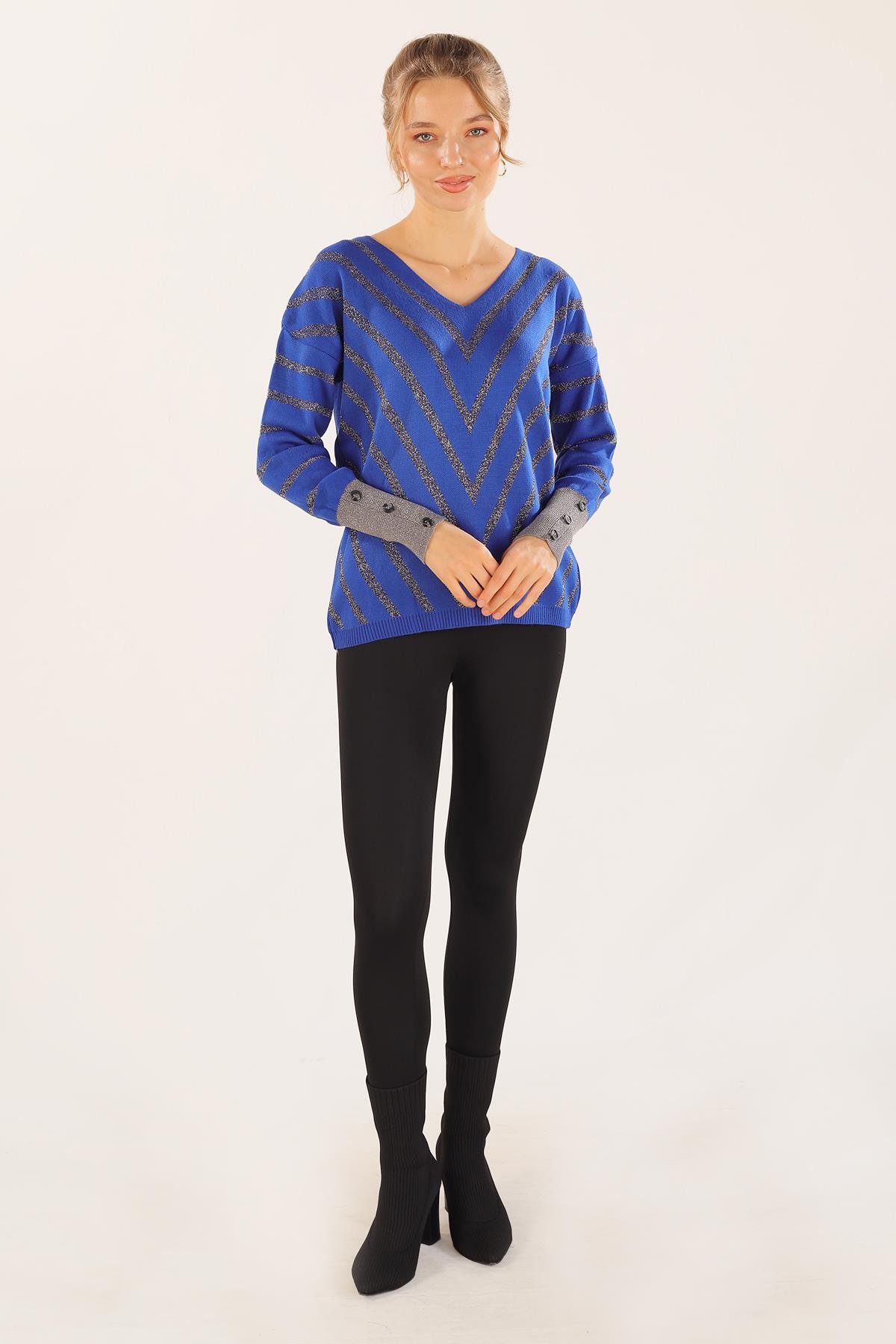 Saks V Yaka Çizgili Kazak 3189 - 2