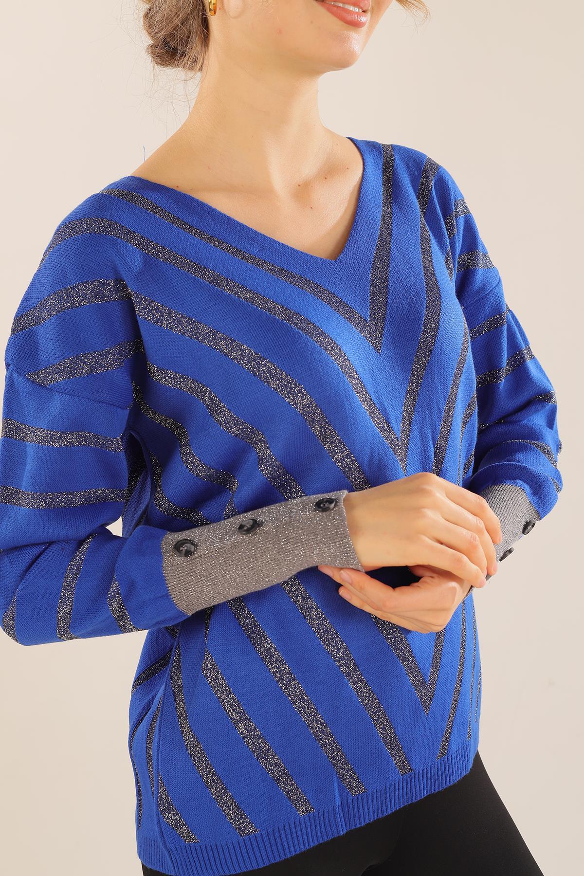 Saks V Yaka Çizgili Kazak 3189 - 3