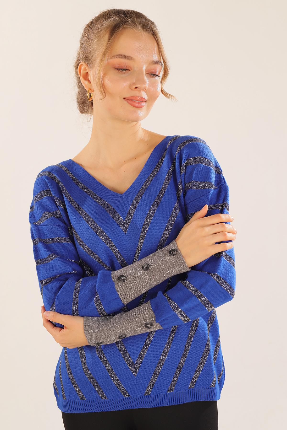 Saks V Yaka Çizgili Kazak 3189 - 4