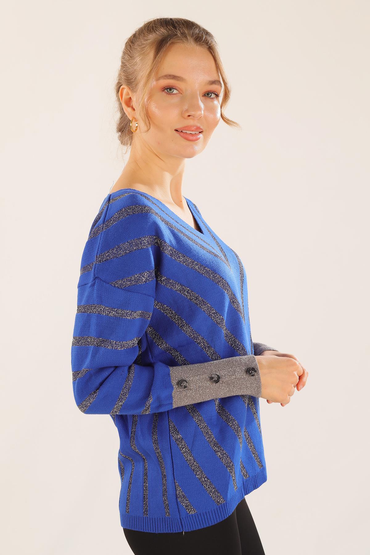 Saks V Yaka Çizgili Kazak 3189 - 6