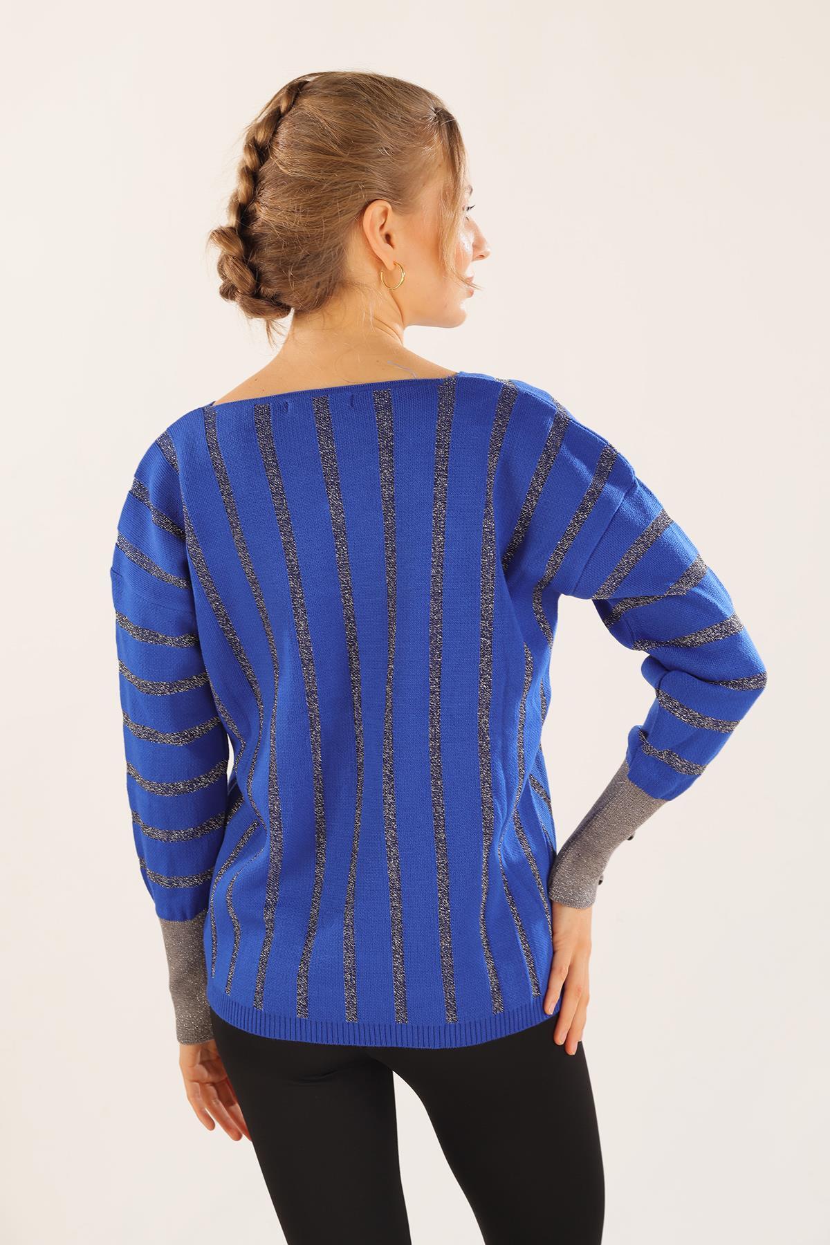 Saks V Yaka Çizgili Kazak 3189 - 8