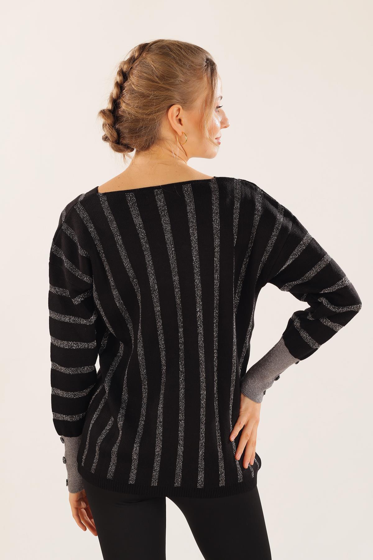 Siyah V Yaka Çizgili Kazak 3189 - 5