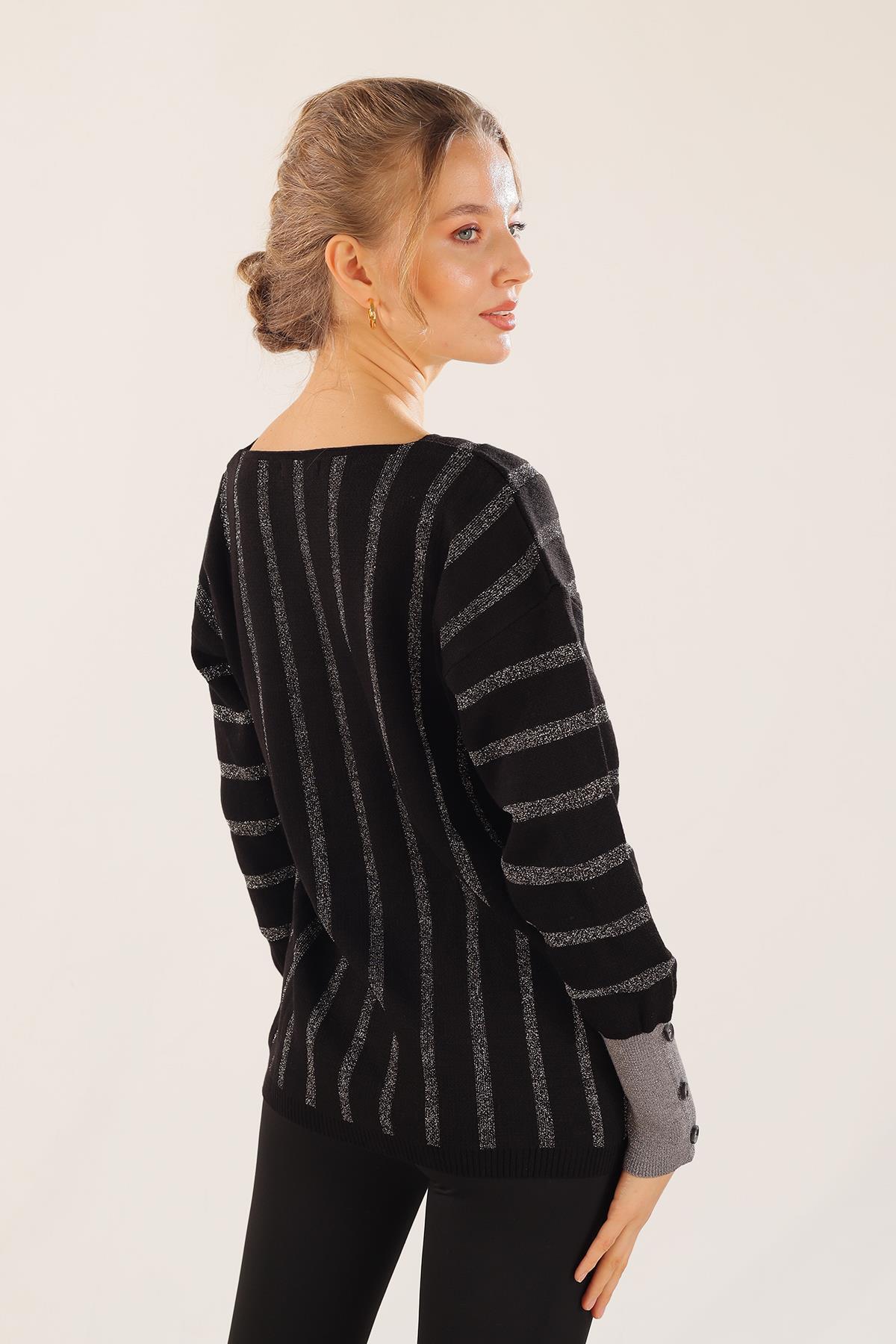 Siyah V Yaka Çizgili Kazak 3189 - 6