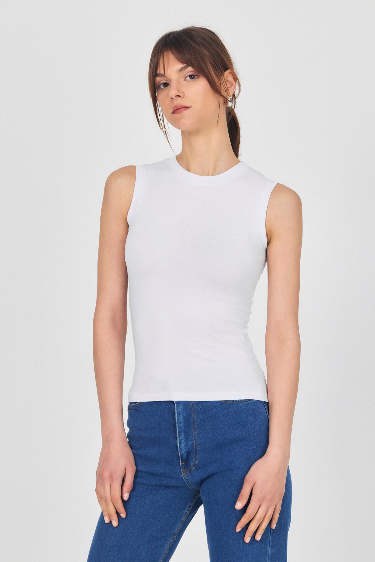 Beyaz Bisiklet Yaka Kolsuz Atlet 319 - 2