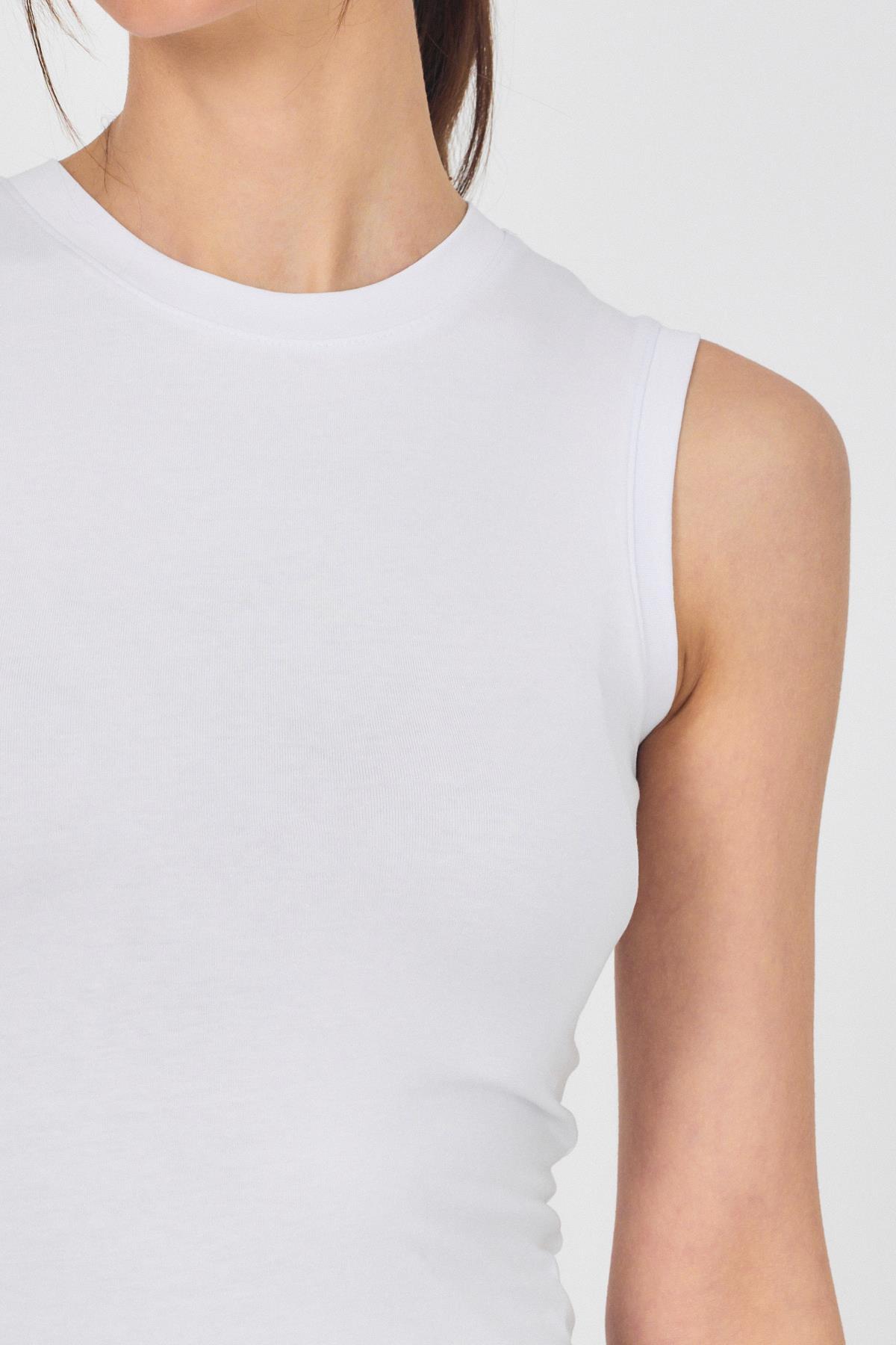 Beyaz Bisiklet Yaka Kolsuz Atlet 319 - 4