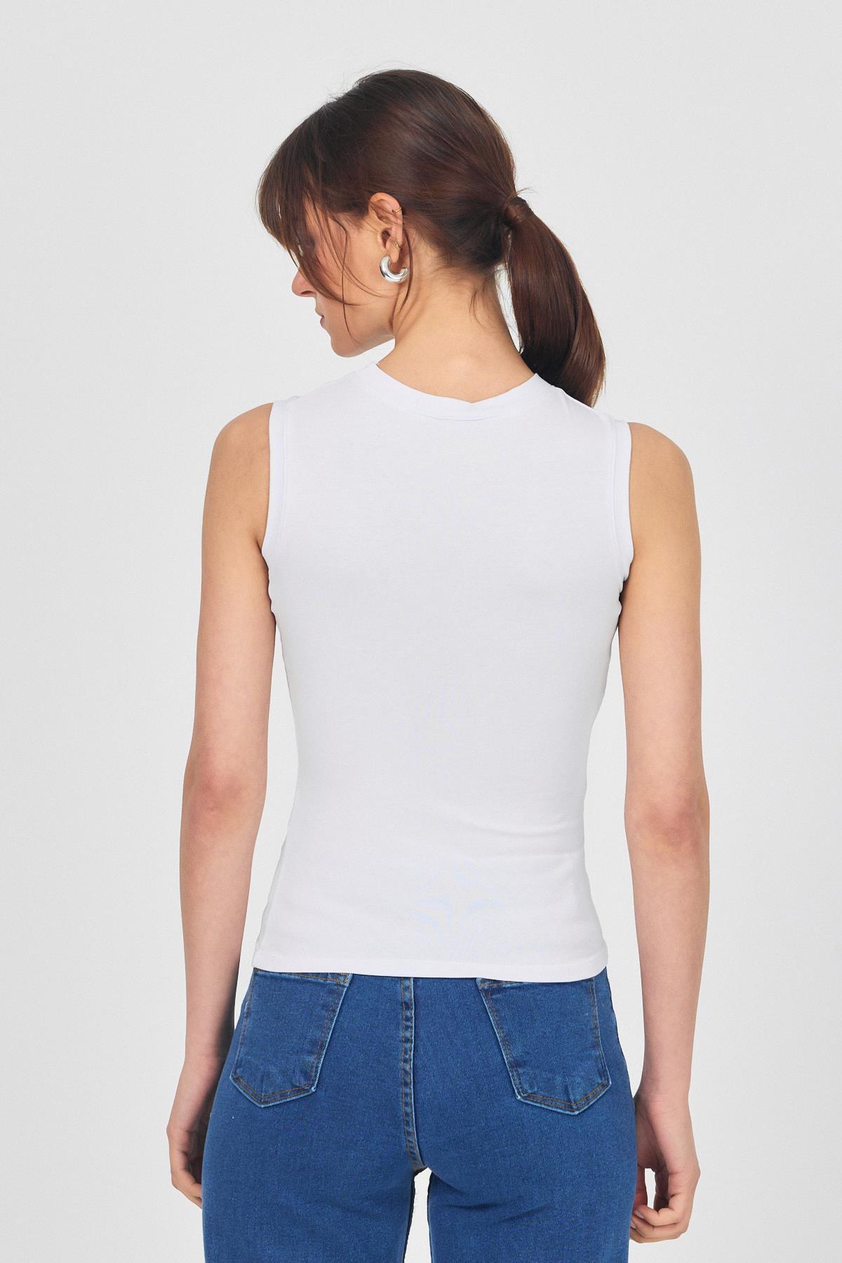 Beyaz Bisiklet Yaka Kolsuz Atlet 319 - 5