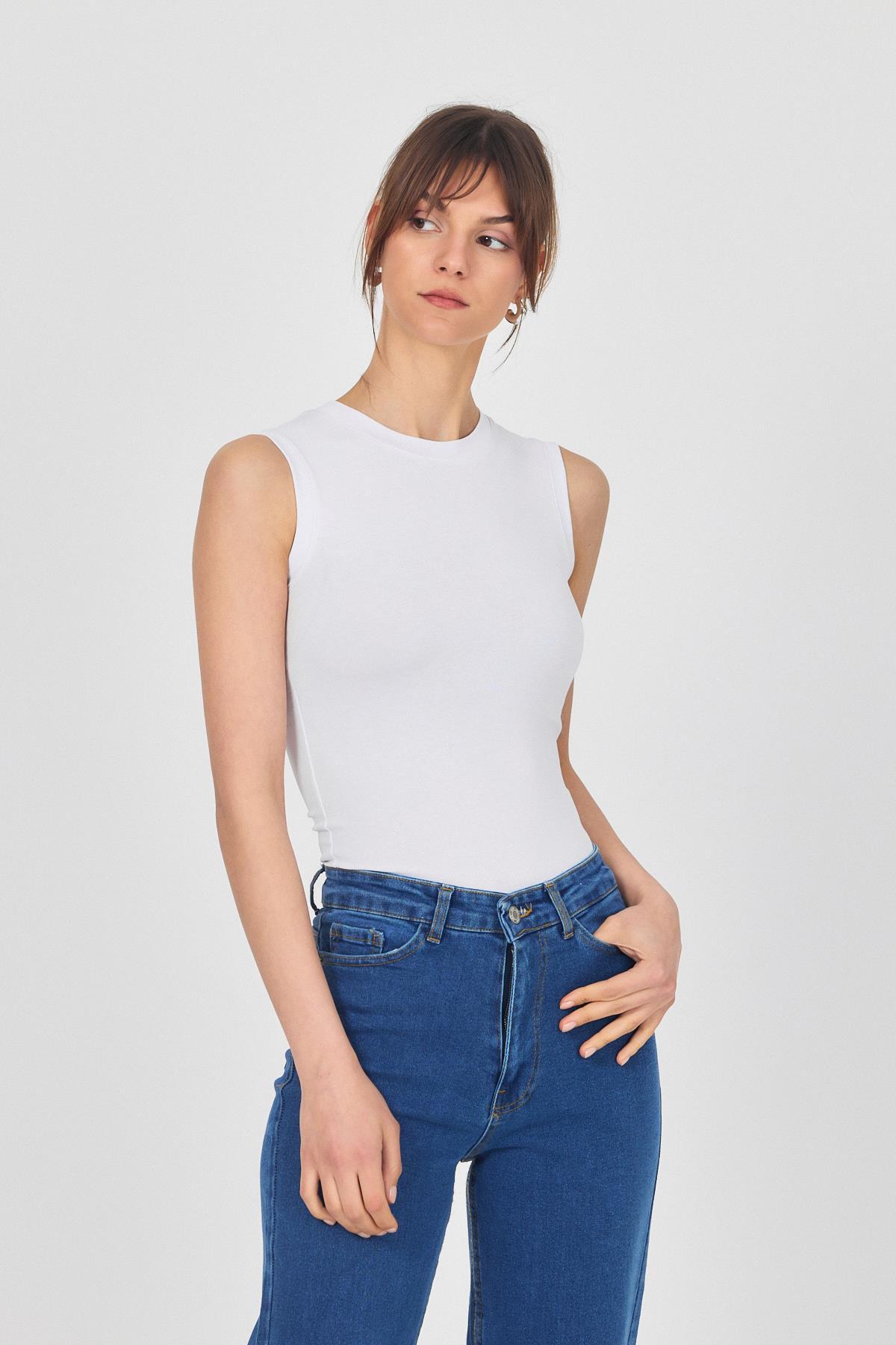 Beyaz Bisiklet Yaka Kolsuz Atlet 319 - 7