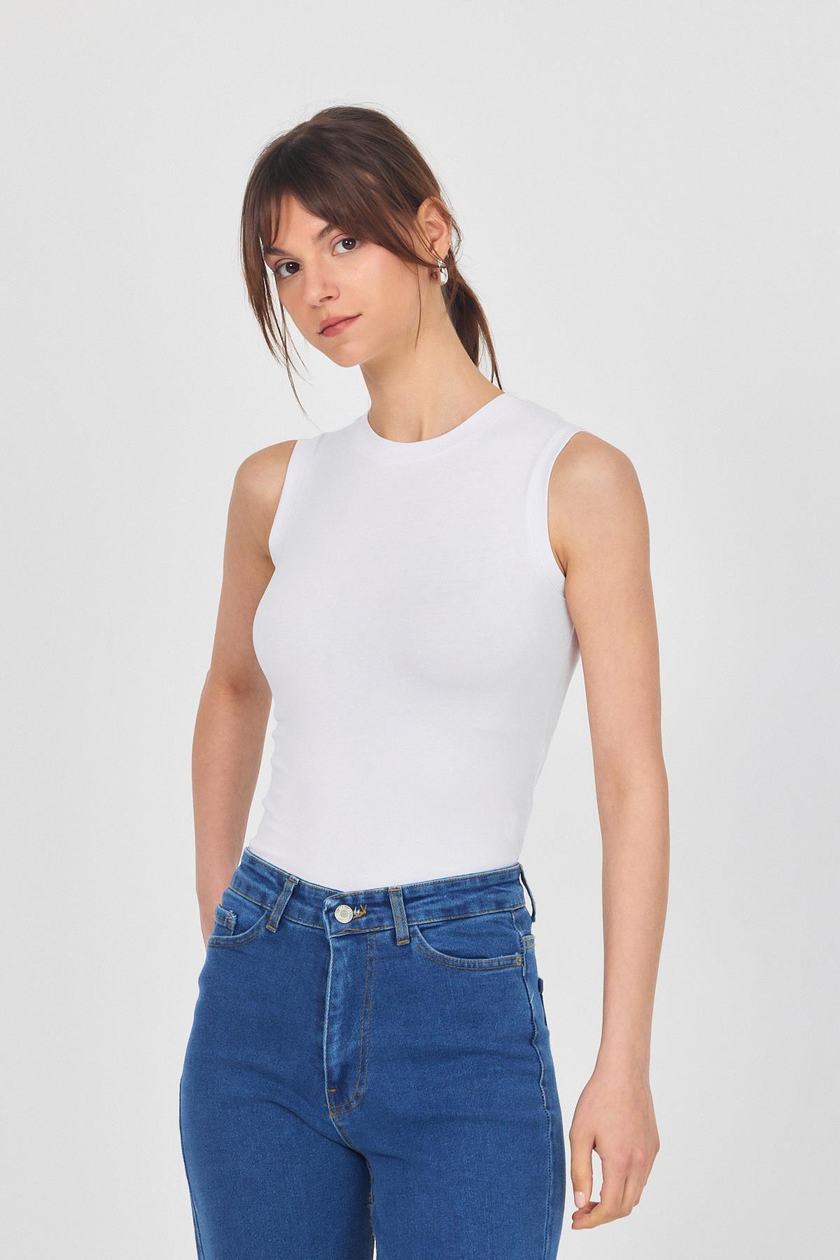 Beyaz Bisiklet Yaka Kolsuz Atlet 319 - 8